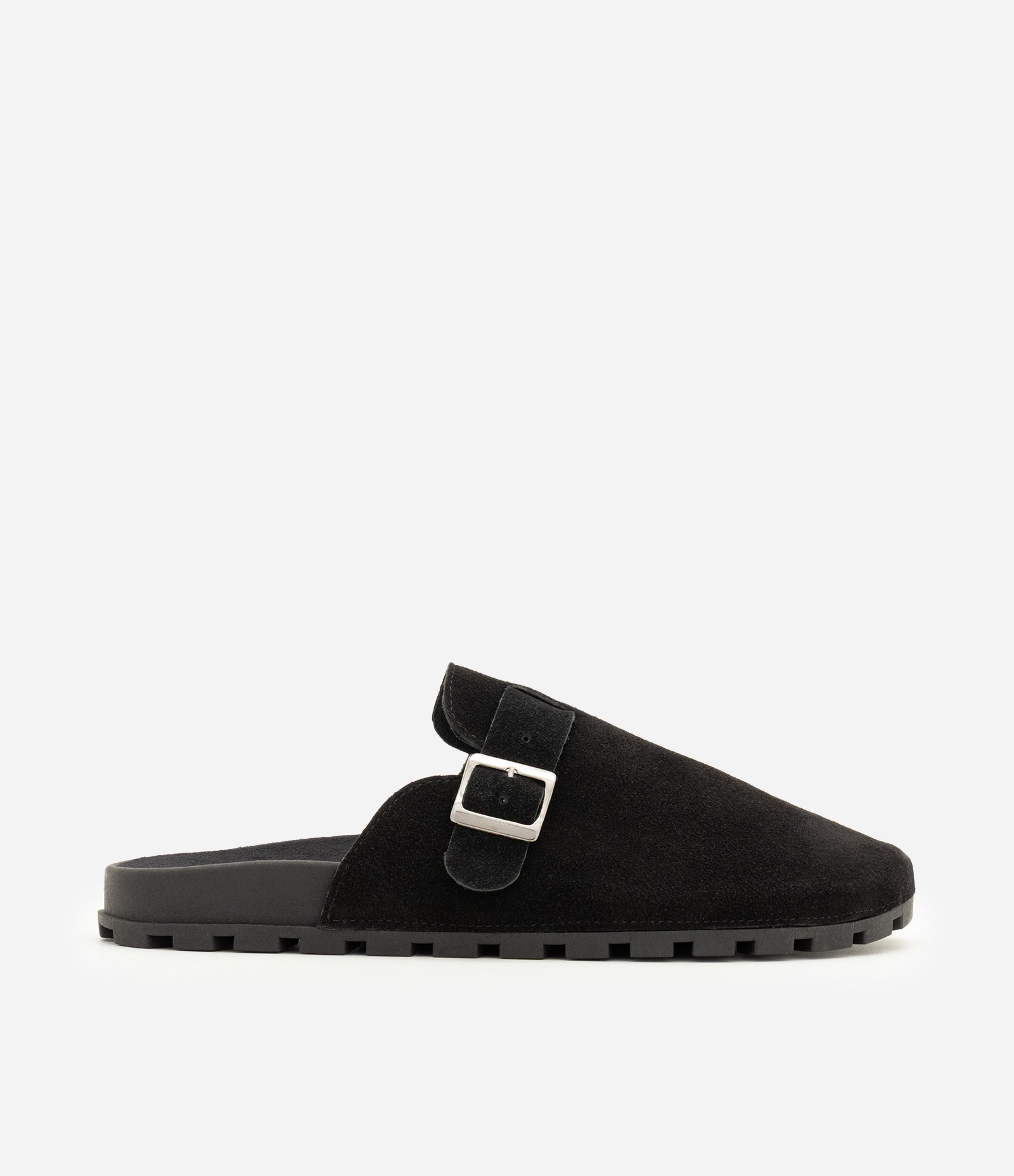 Chinelo Mule em Couro Camurça com Fivela Preto 3