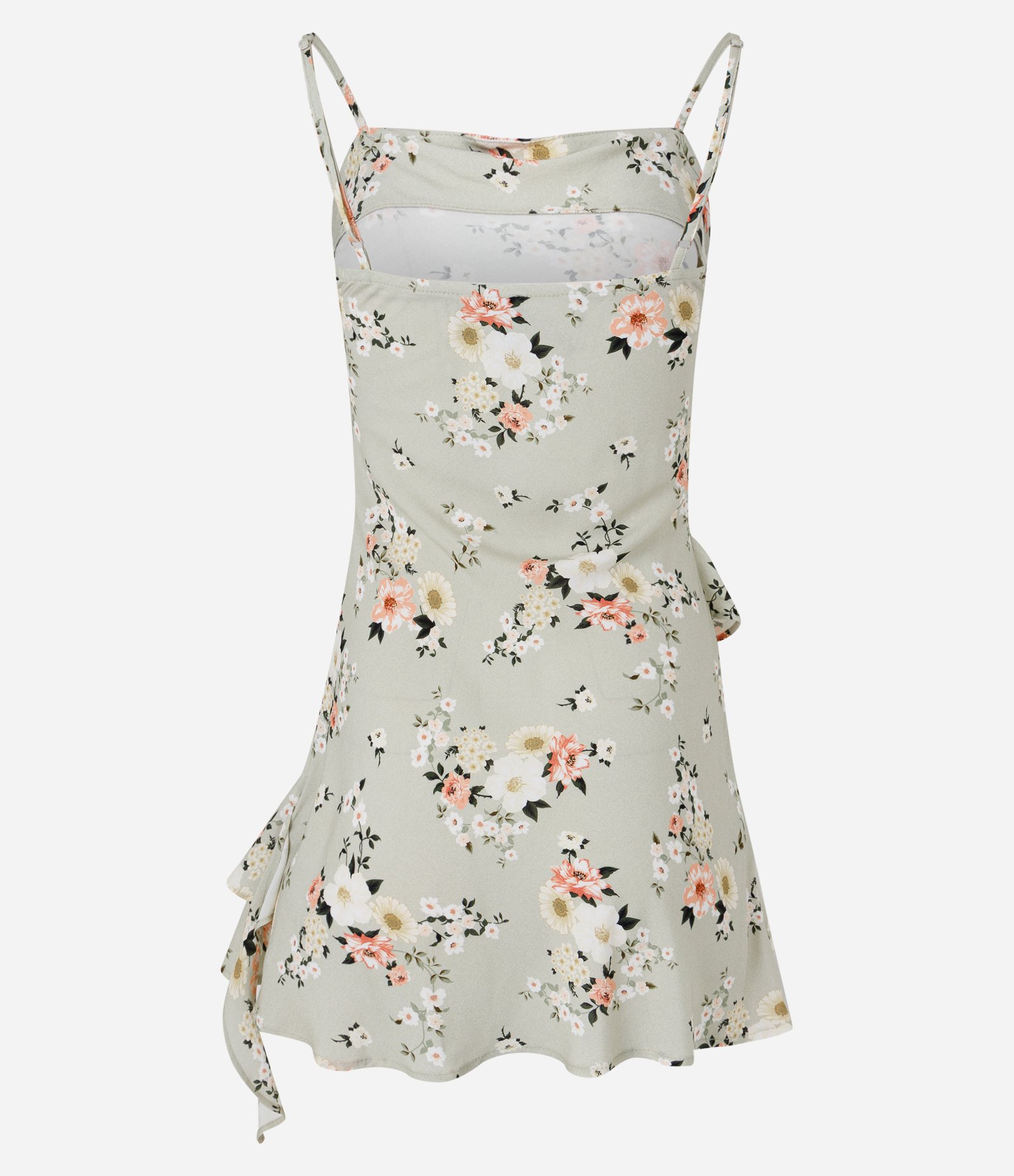 Vestido Curto Floral em Viscose com Babados Assimétricos Verde Claro 2