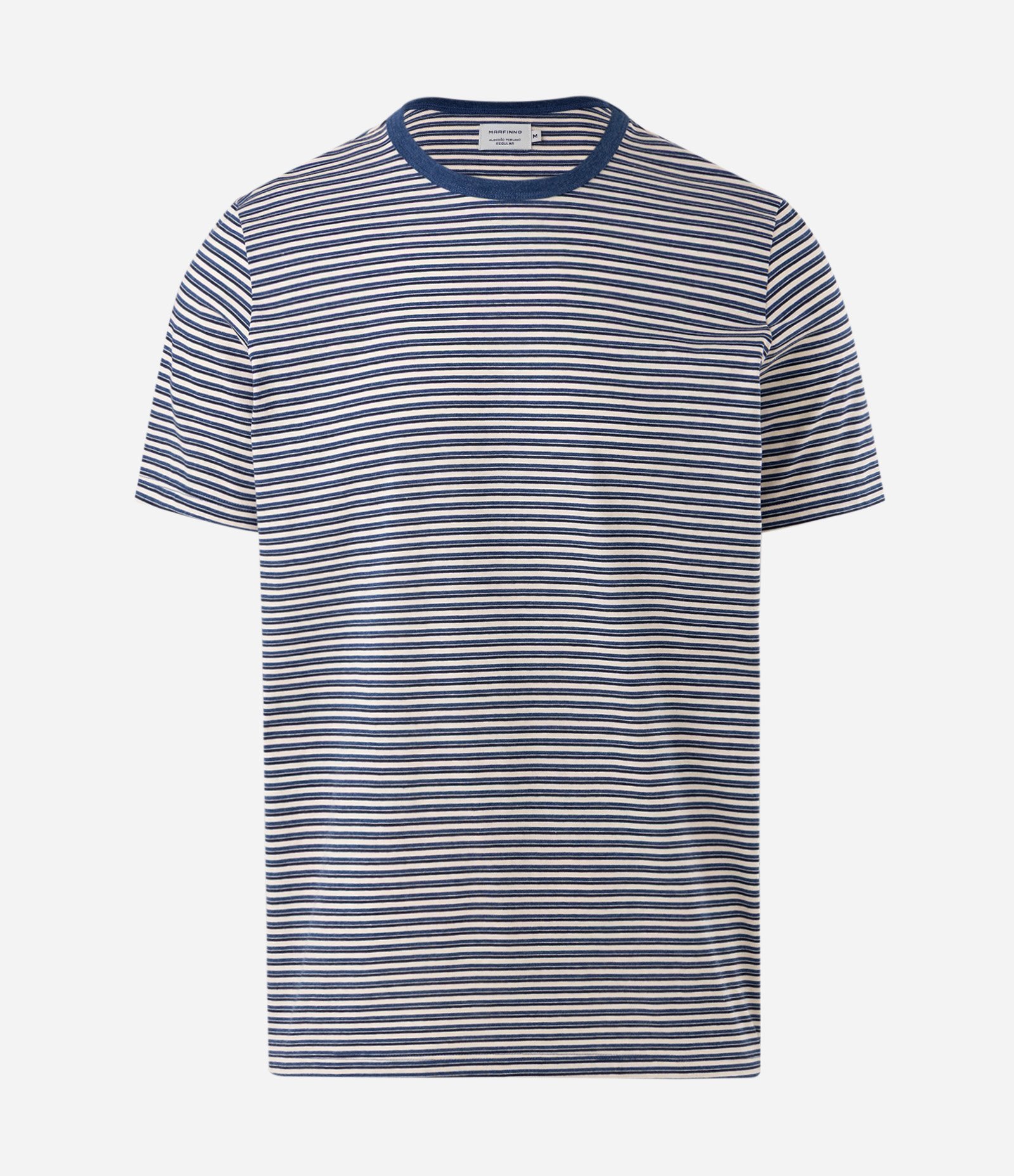 Camiseta em Algodão Peruano com Listras Horizontais e Gola Contrastante Bege 5