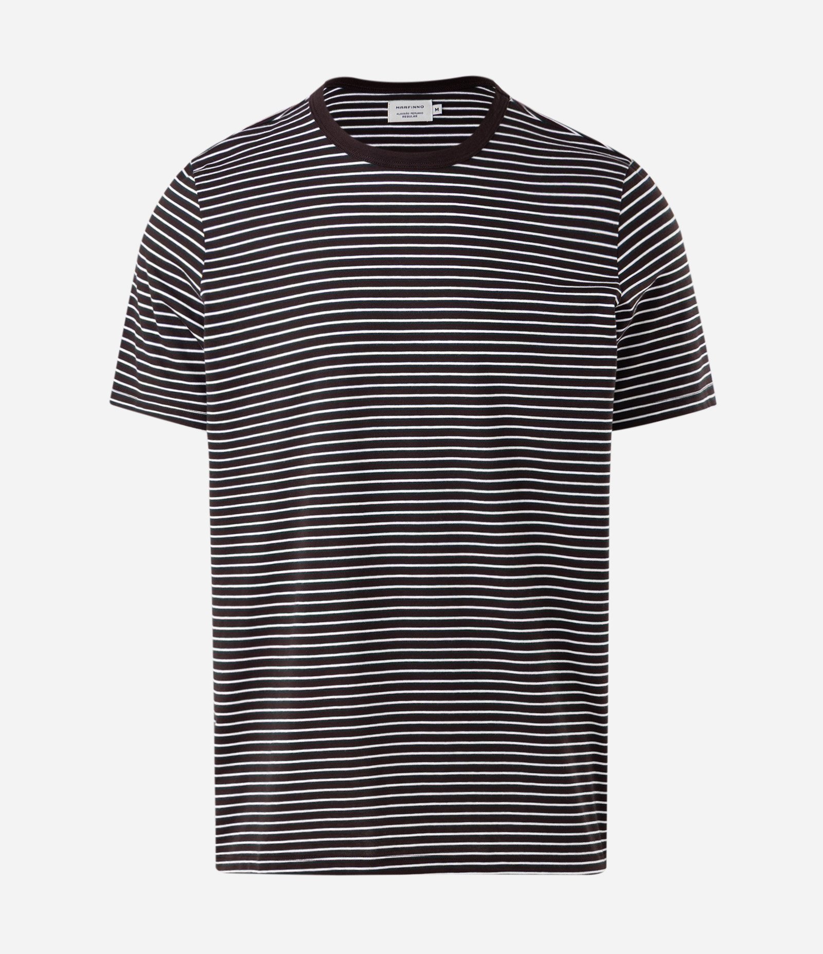 Camiseta em Algodão Peruano com Listras Horizontais e Gola Contrastante Marrom 5