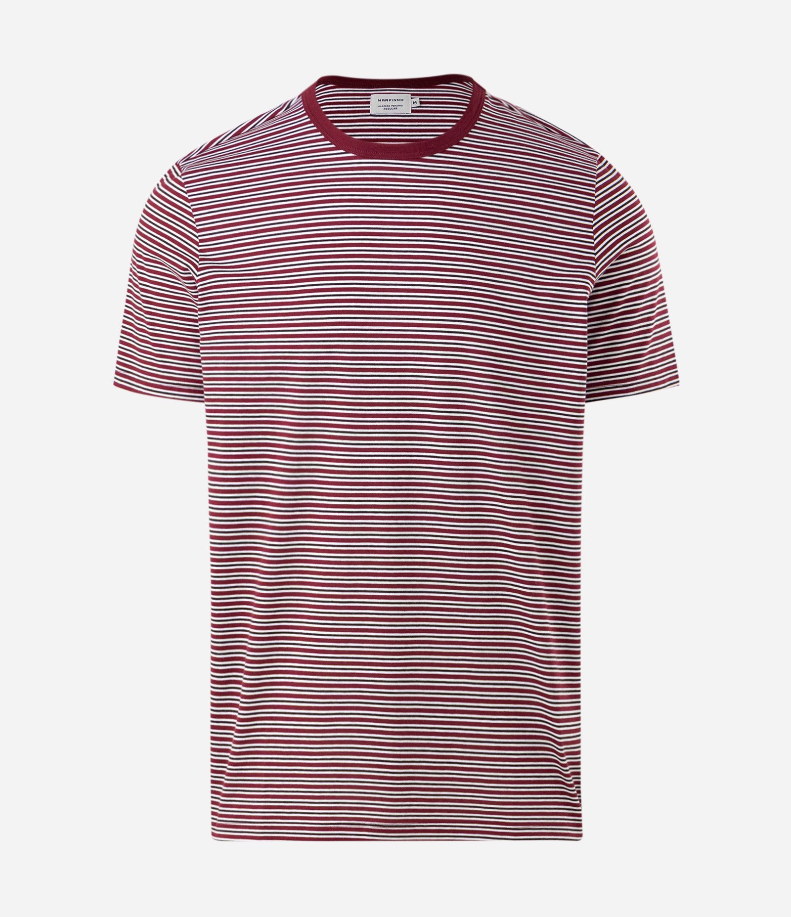 Camiseta em Algodão Peruano com Listras Horizontais e Gola Contrastante Vermelho 5
