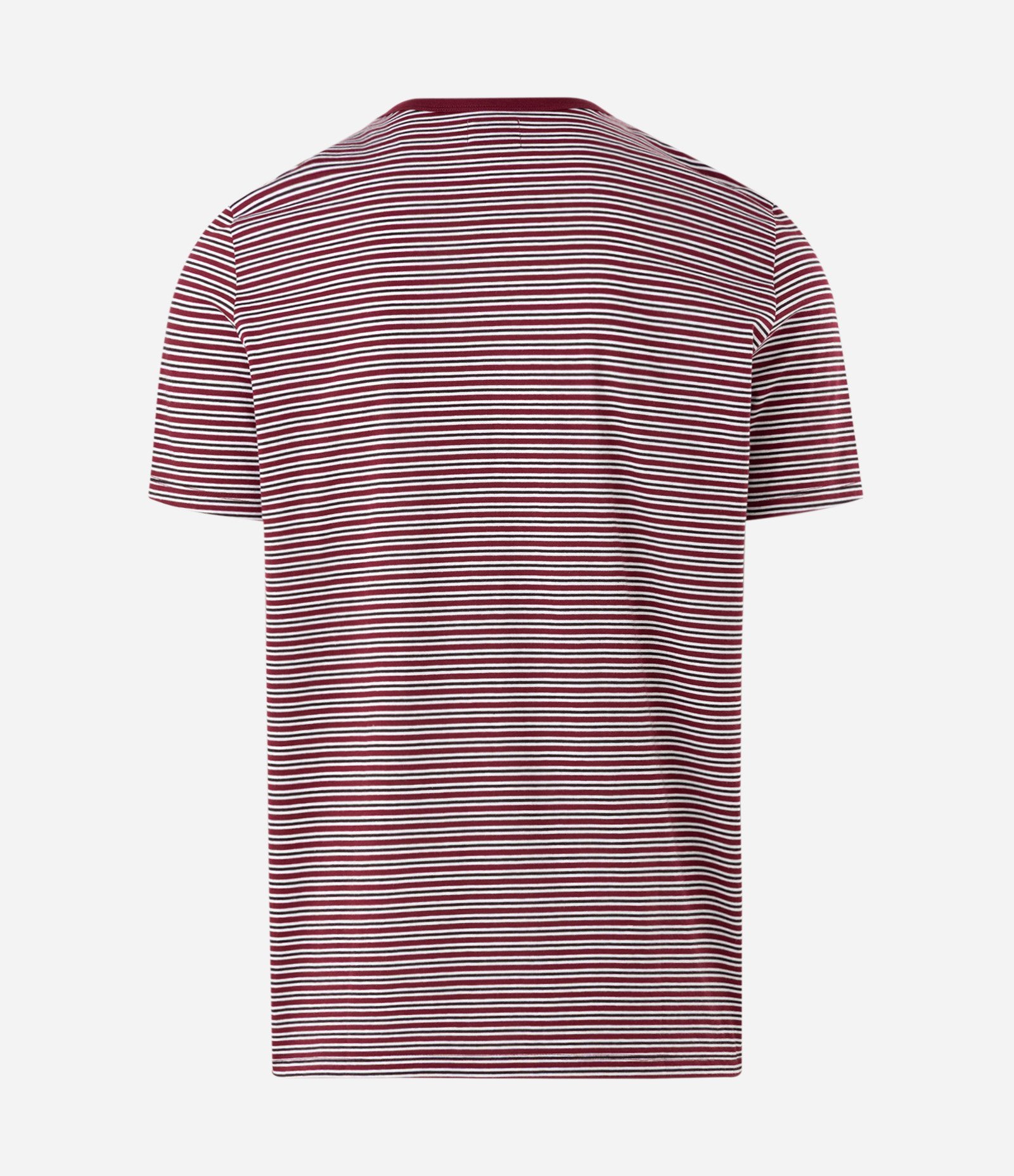 Camiseta em Algodão Peruano com Listras Horizontais e Gola Contrastante Vermelho 6