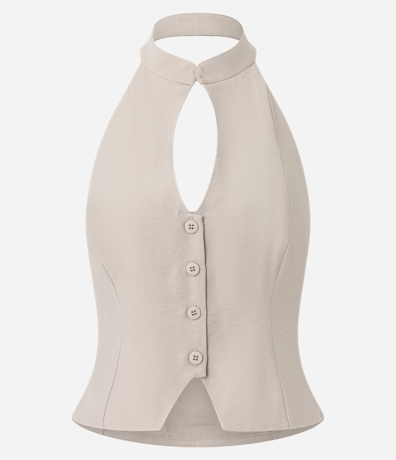 Blusa Frente Única em Viscose com Gola Mandarim e Barra Peplum Bege 5