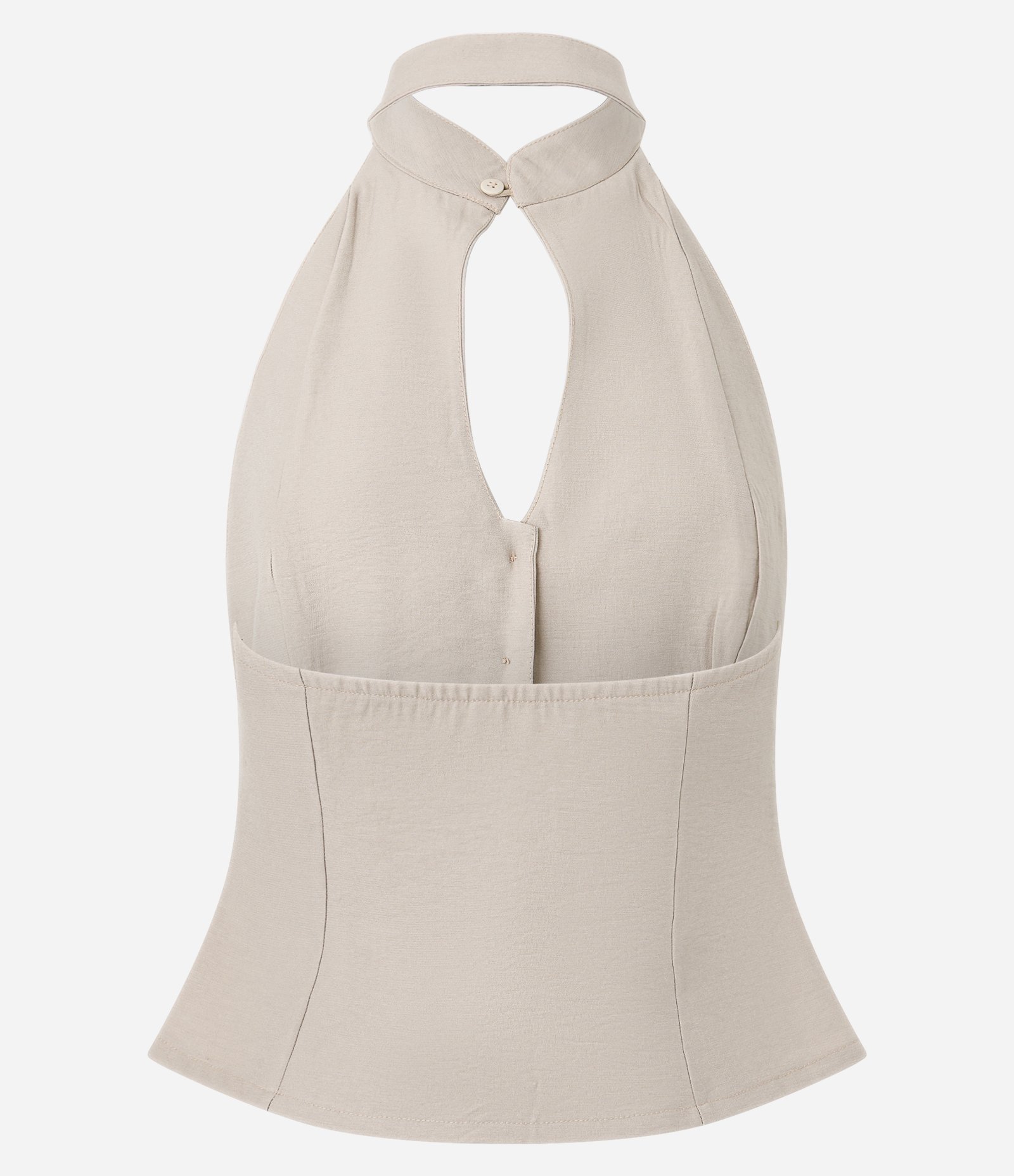 Blusa Frente Única em Viscose com Gola Mandarim e Barra Peplum Bege 6