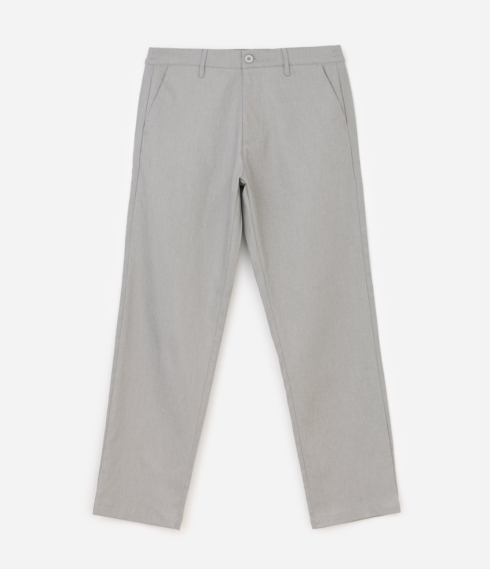 Calça Reta Oxford com Cós Cinza 5