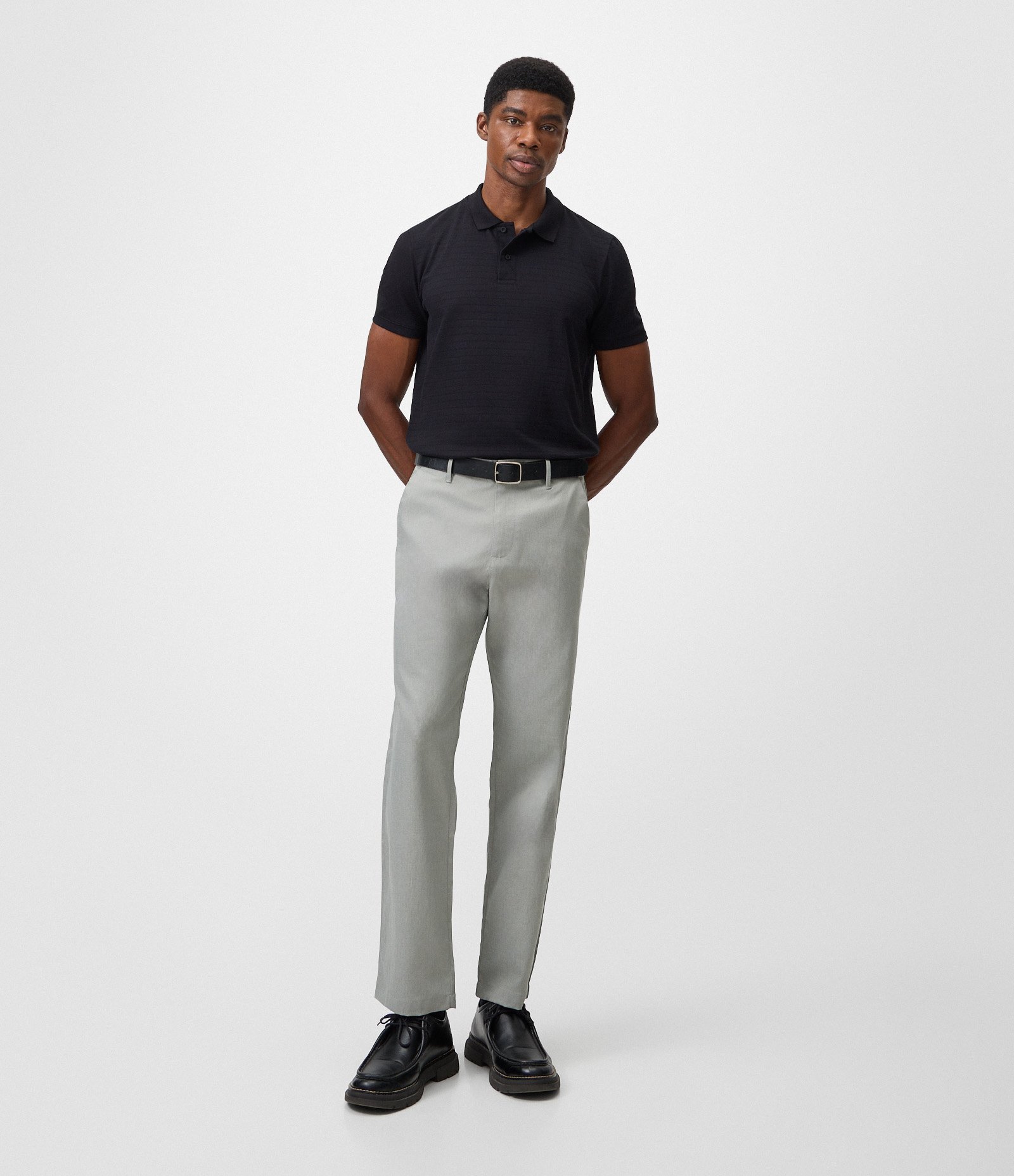Calça Reta Oxford com Cós Cinza 1