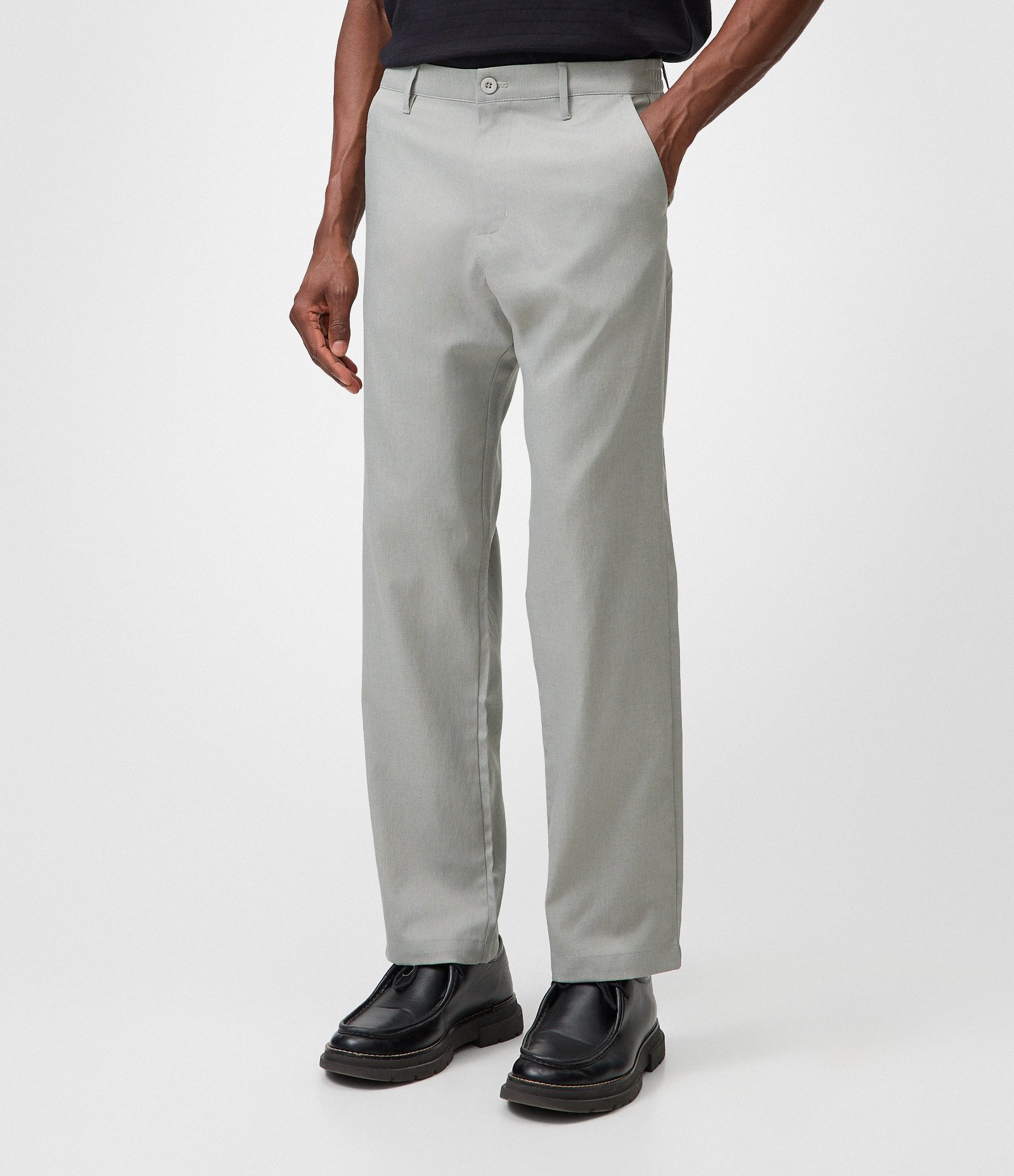 Calça Reta Oxford com Cós Cinza 2