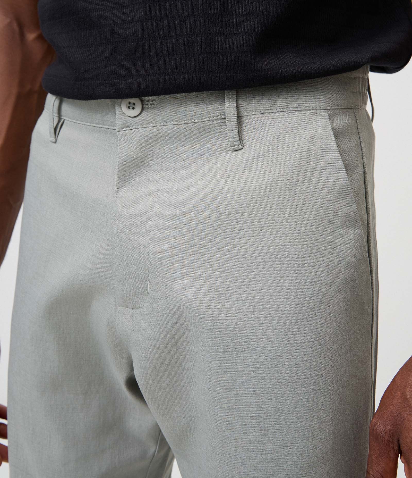 Calça Reta Oxford com Cós Cinza 4