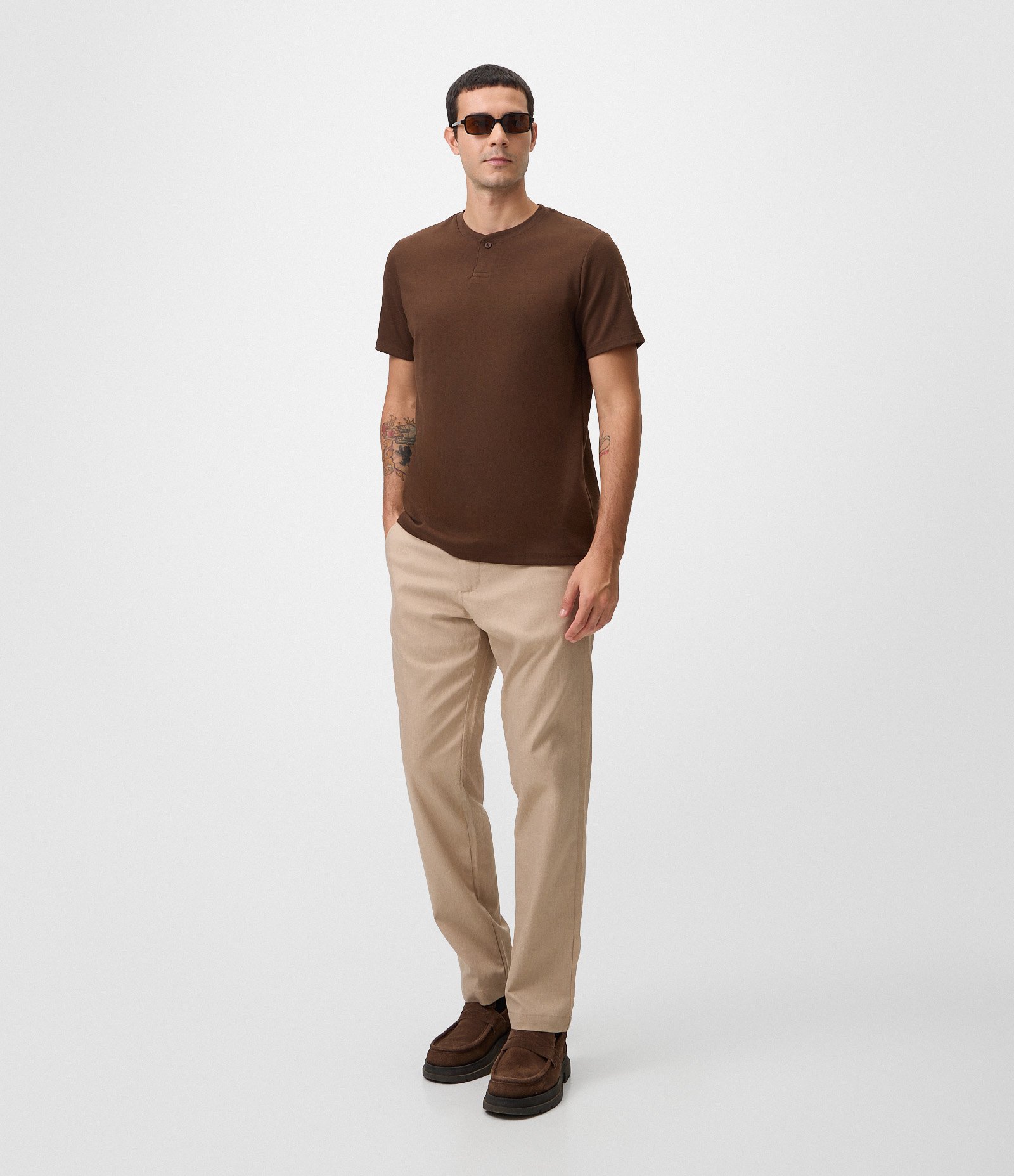 Calça Reta Oxford com Cós Bege 1