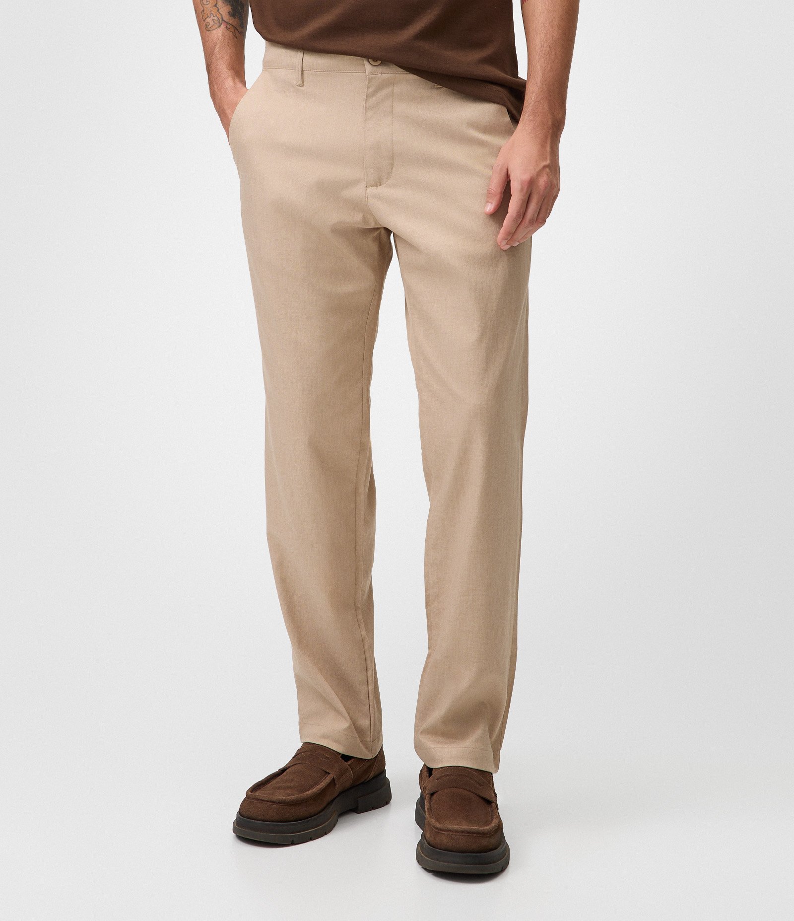 Calça Reta Oxford com Cós Bege 2