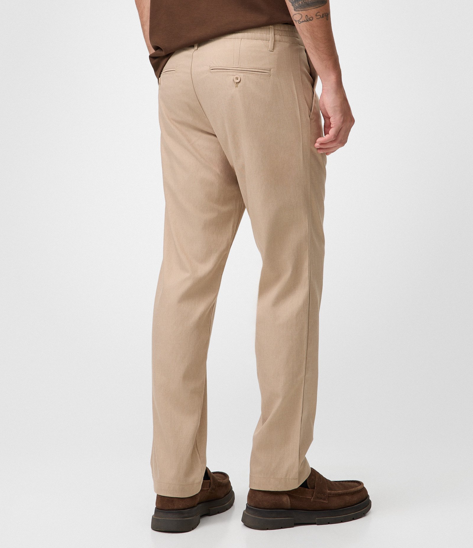 Calça Reta Oxford com Cós Bege 3