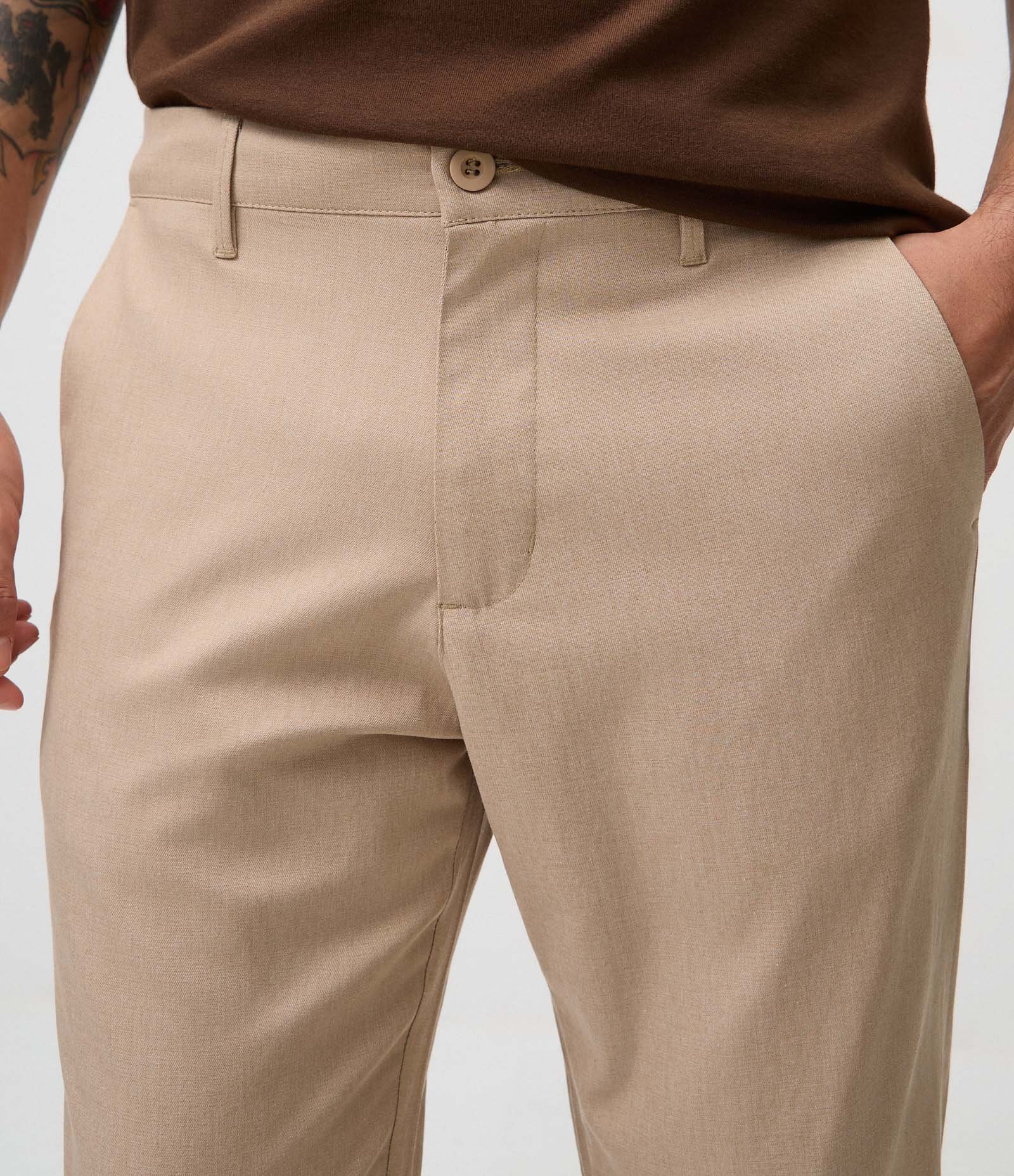 Calça Reta Oxford com Cós Bege 4