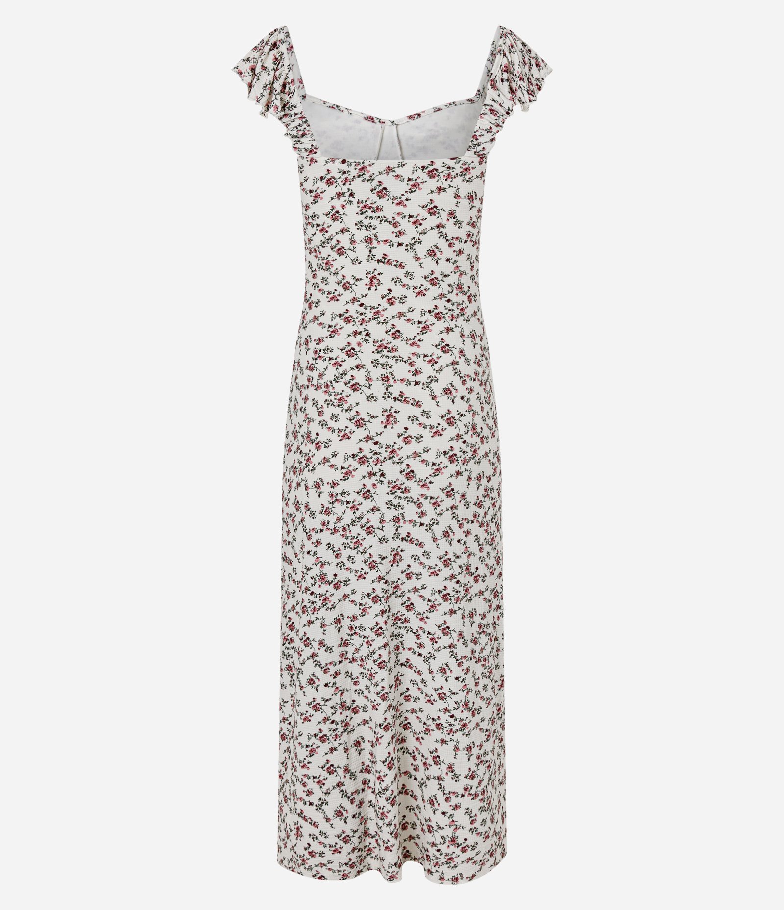Vestido Midi Floral em Waffle com Babado no Decote Branco 6
