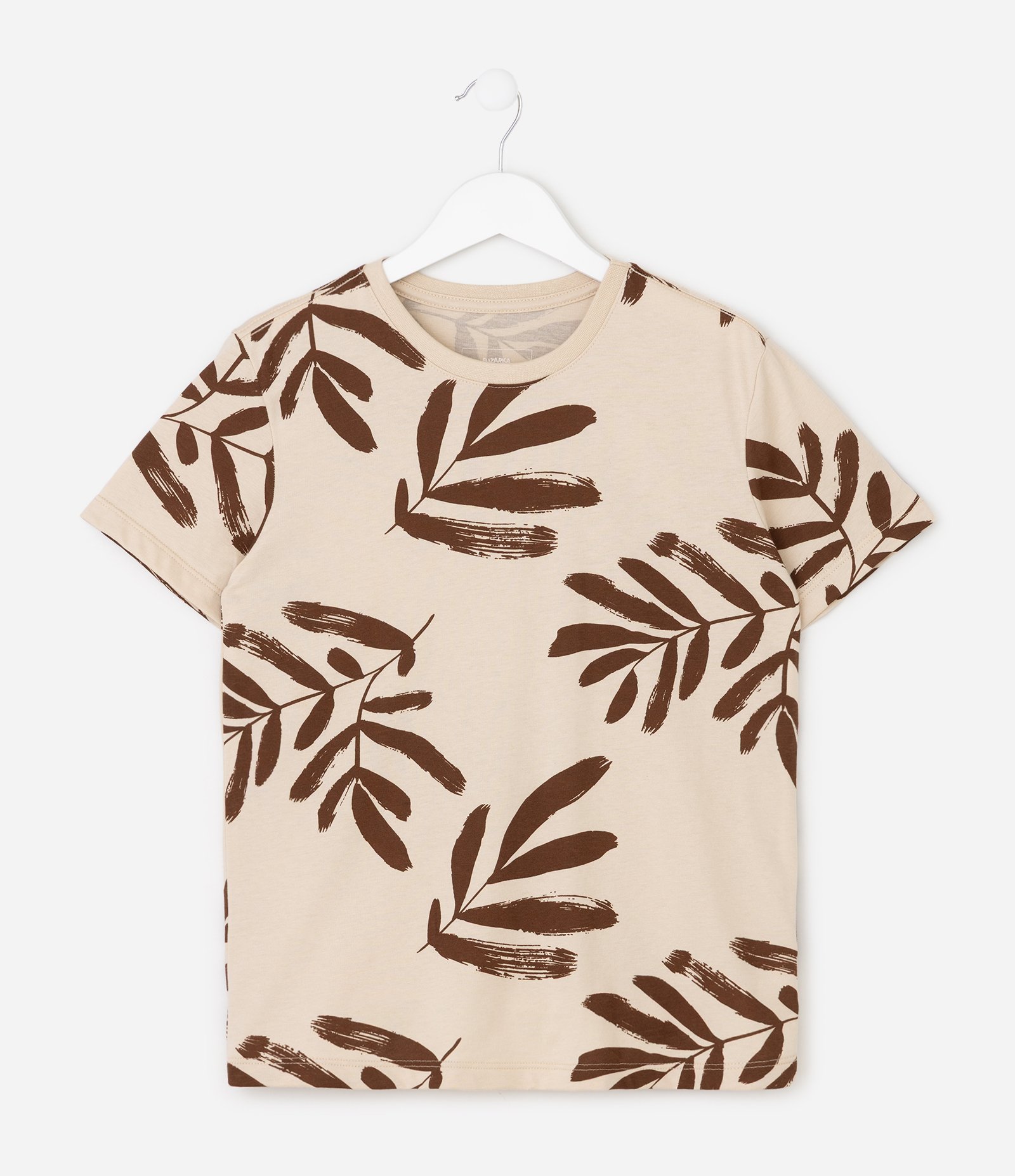 Camiseta Infantil Em Algodão Folhagens Tropical - Tam 6 a 14 Anos Bege 2