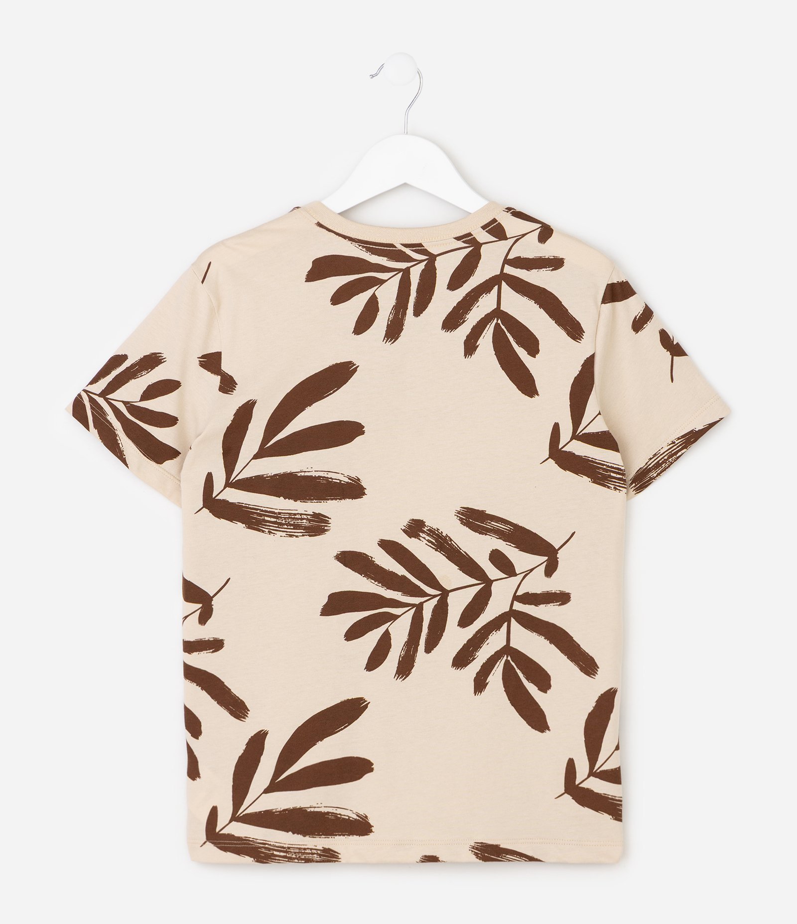 Camiseta Infantil Em Algodão Folhagens Tropical - Tam 6 a 14 Anos Bege 3