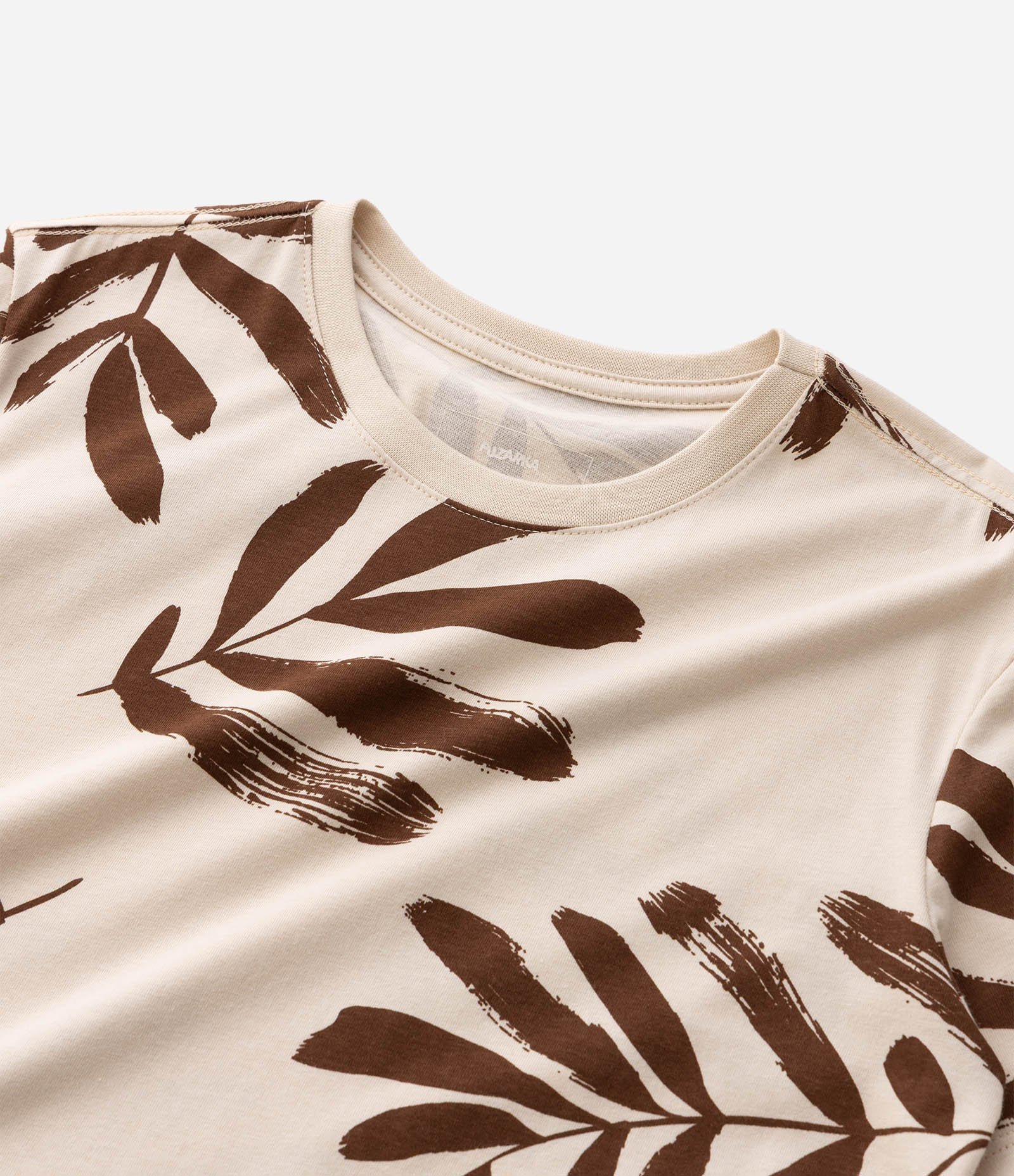 Camiseta Infantil Em Algodão Folhagens Tropical - Tam 6 a 14 Anos Bege 5
