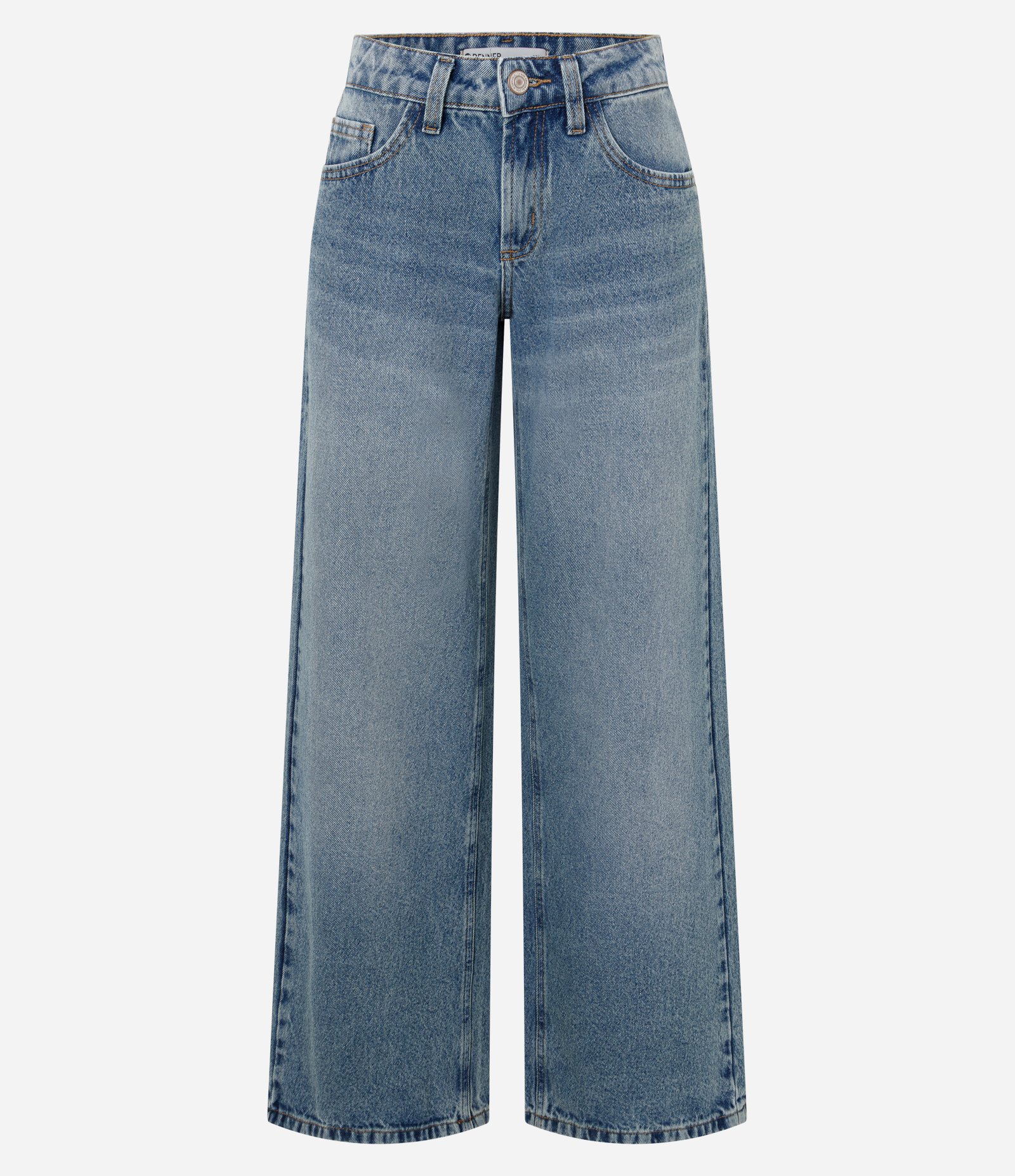 Calça Wide em Jeans com Cintura Baixa e Bolsos Azul 5