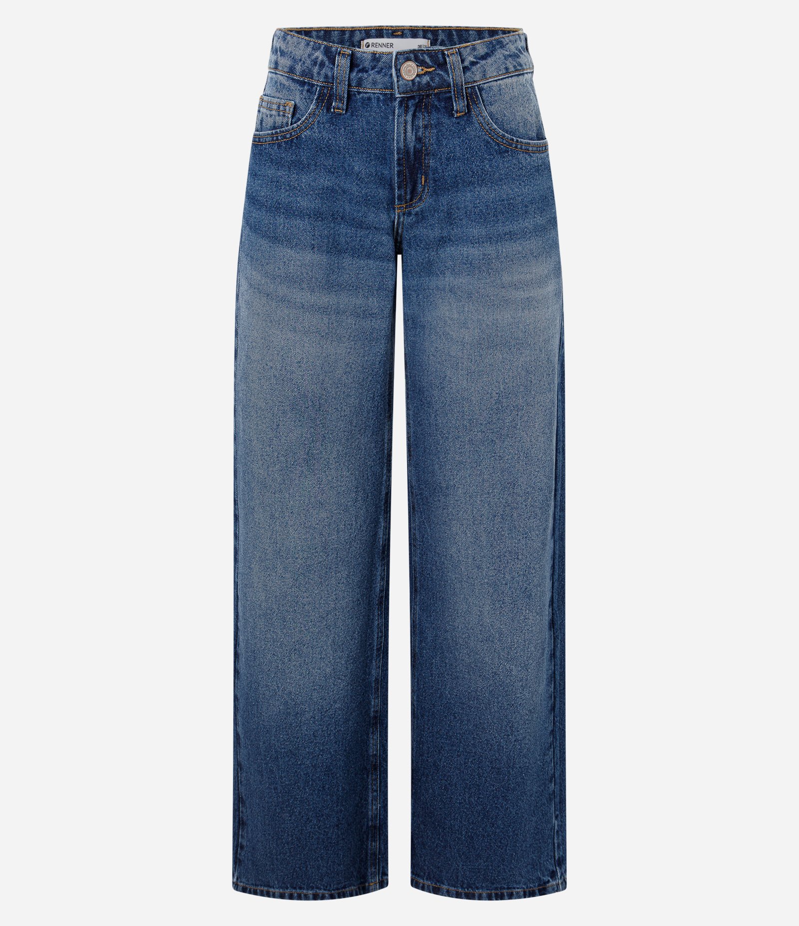 Calça Wide em Jeans com Cintura Baixa e Bolsos Azul Escuro 6