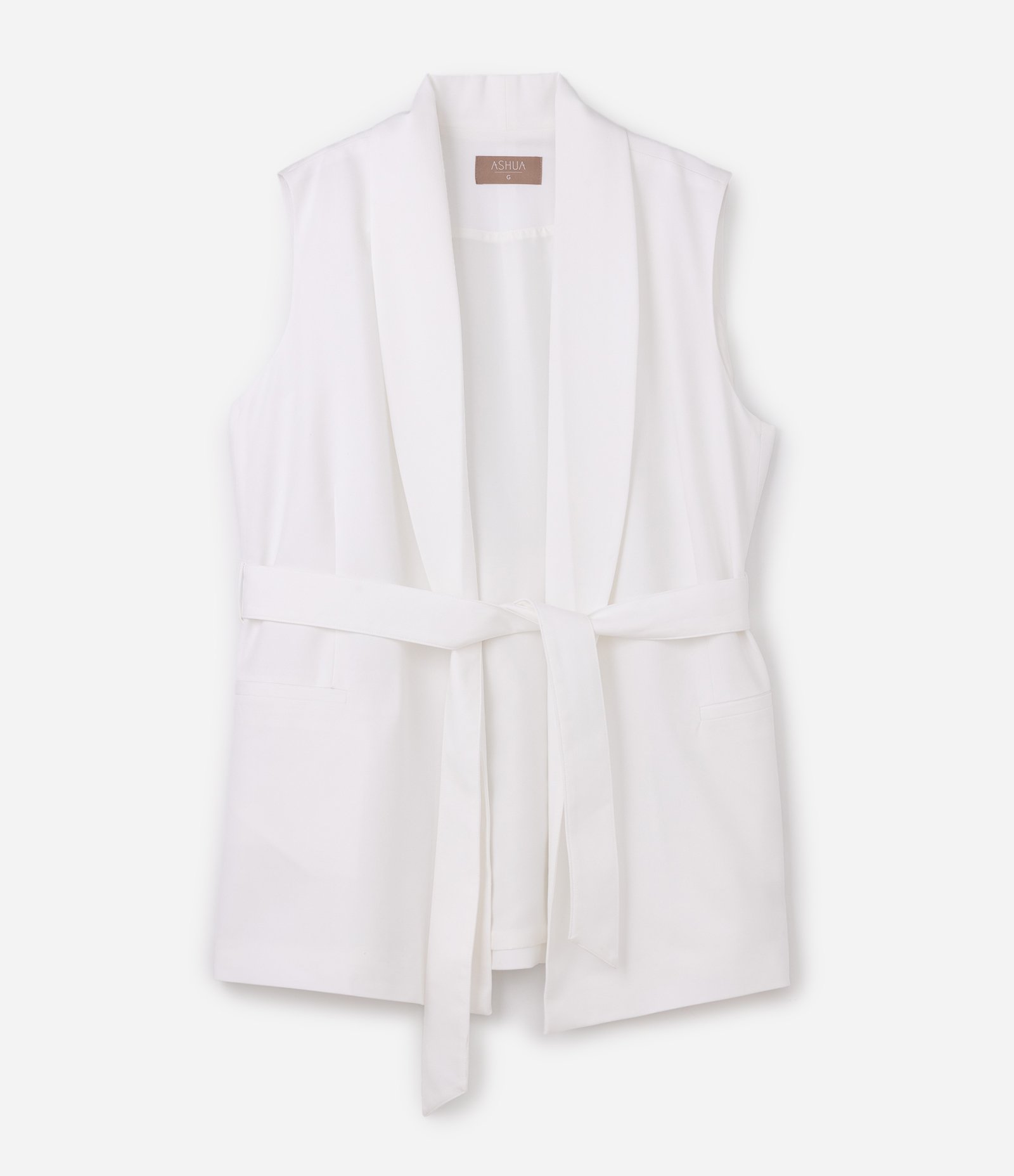 Colete Alongado Alfaiatado com Amarração Curve & Plus Size Branco 5