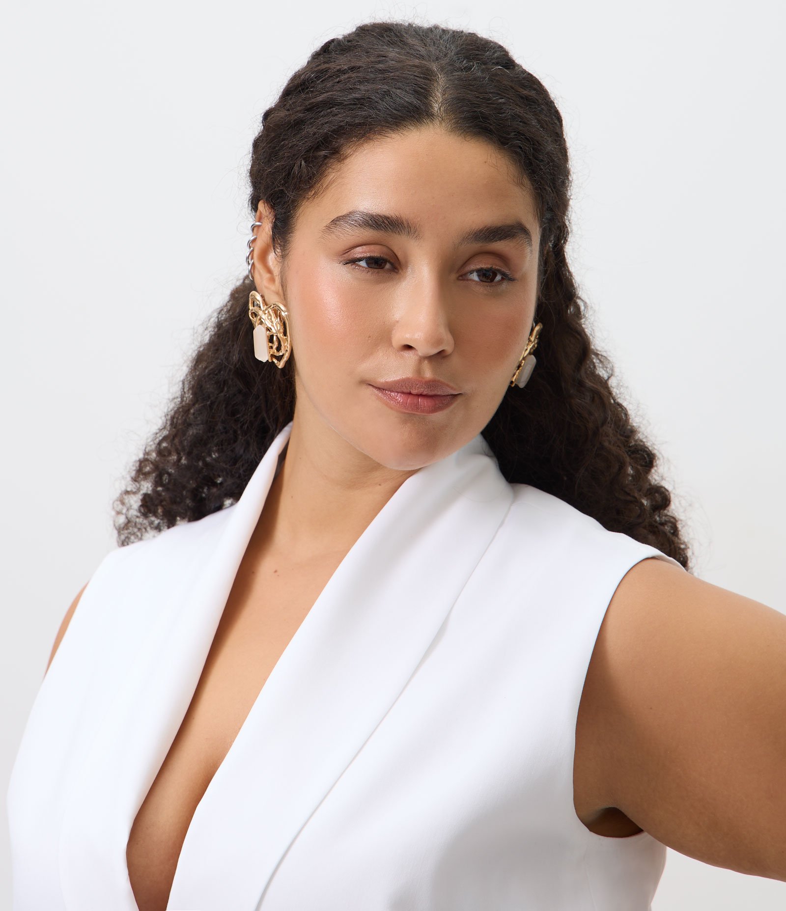 Colete Alongado Alfaiatado com Amarração Curve & Plus Size Branco 3
