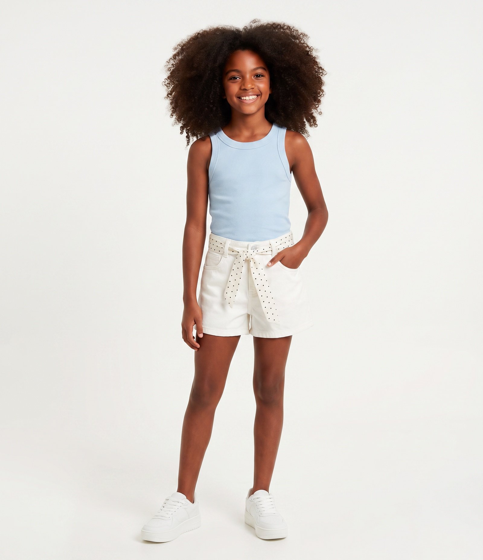 Short jeans Infantil com Cinto - Tam 5 a 16 Anos Branco 1