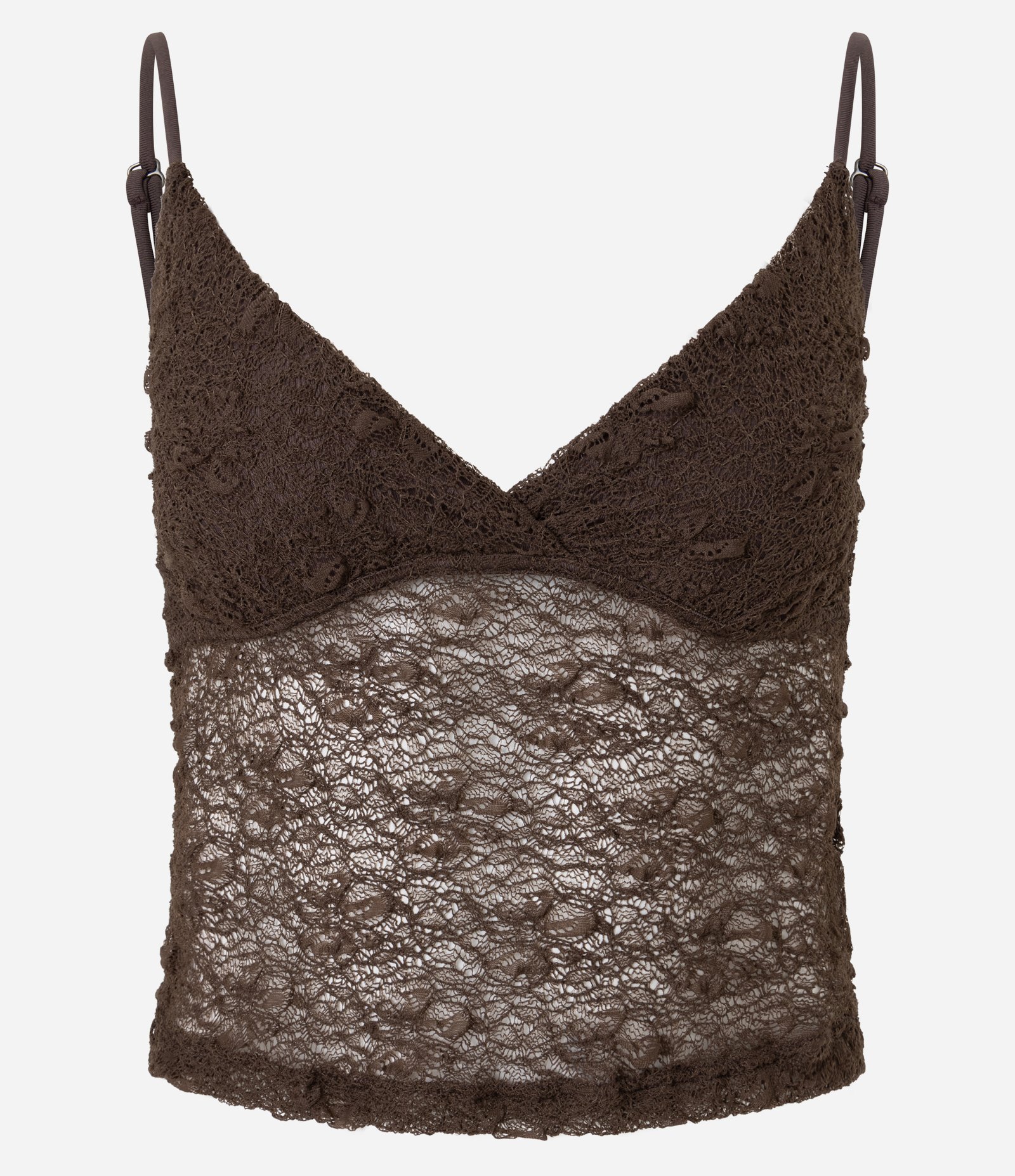 Blusa de Alcinha em Renda Texturizada com Decote Transpassado Marrom 5