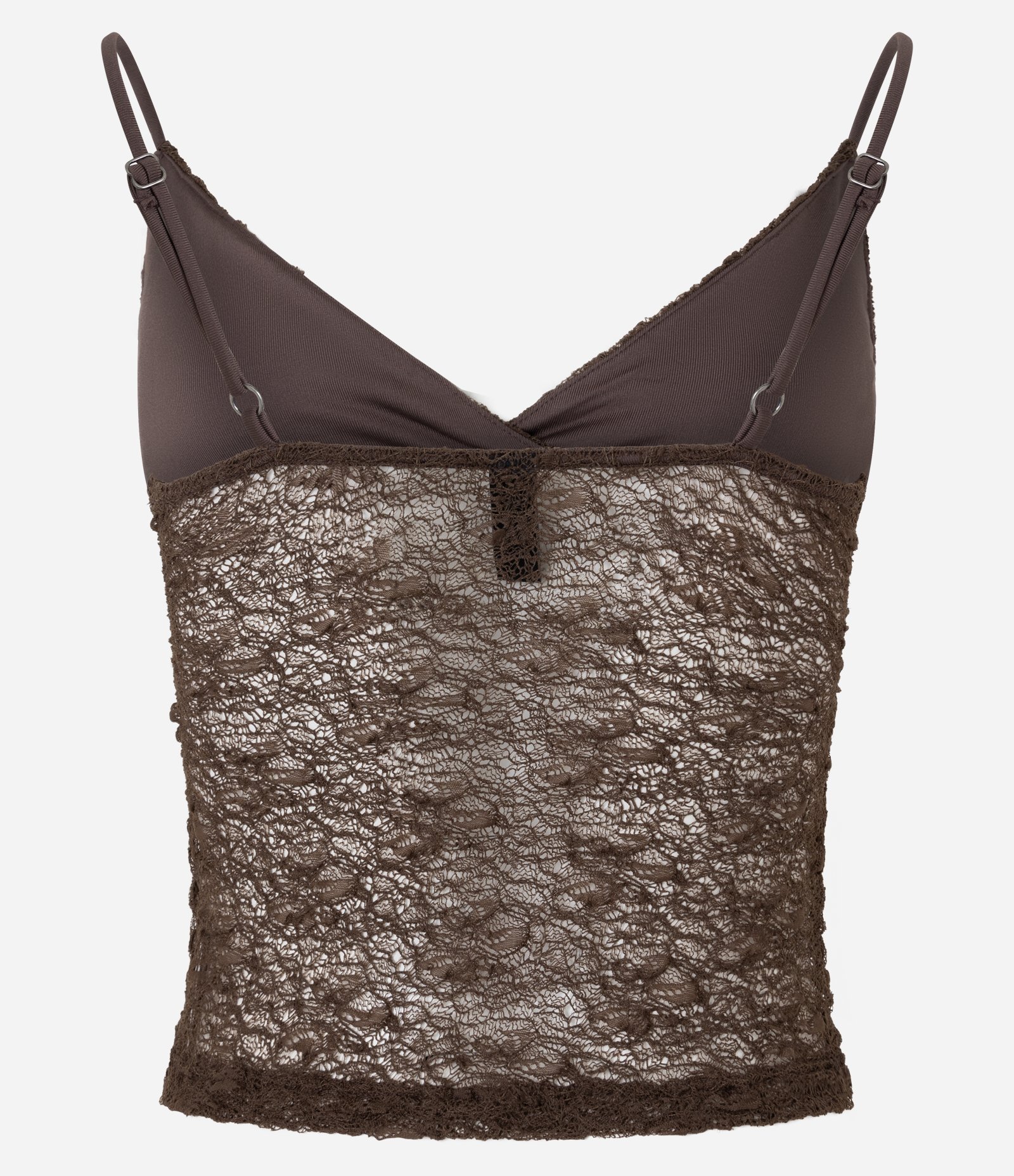 Blusa de Alcinha em Renda Texturizada com Decote Transpassado Marrom 7
