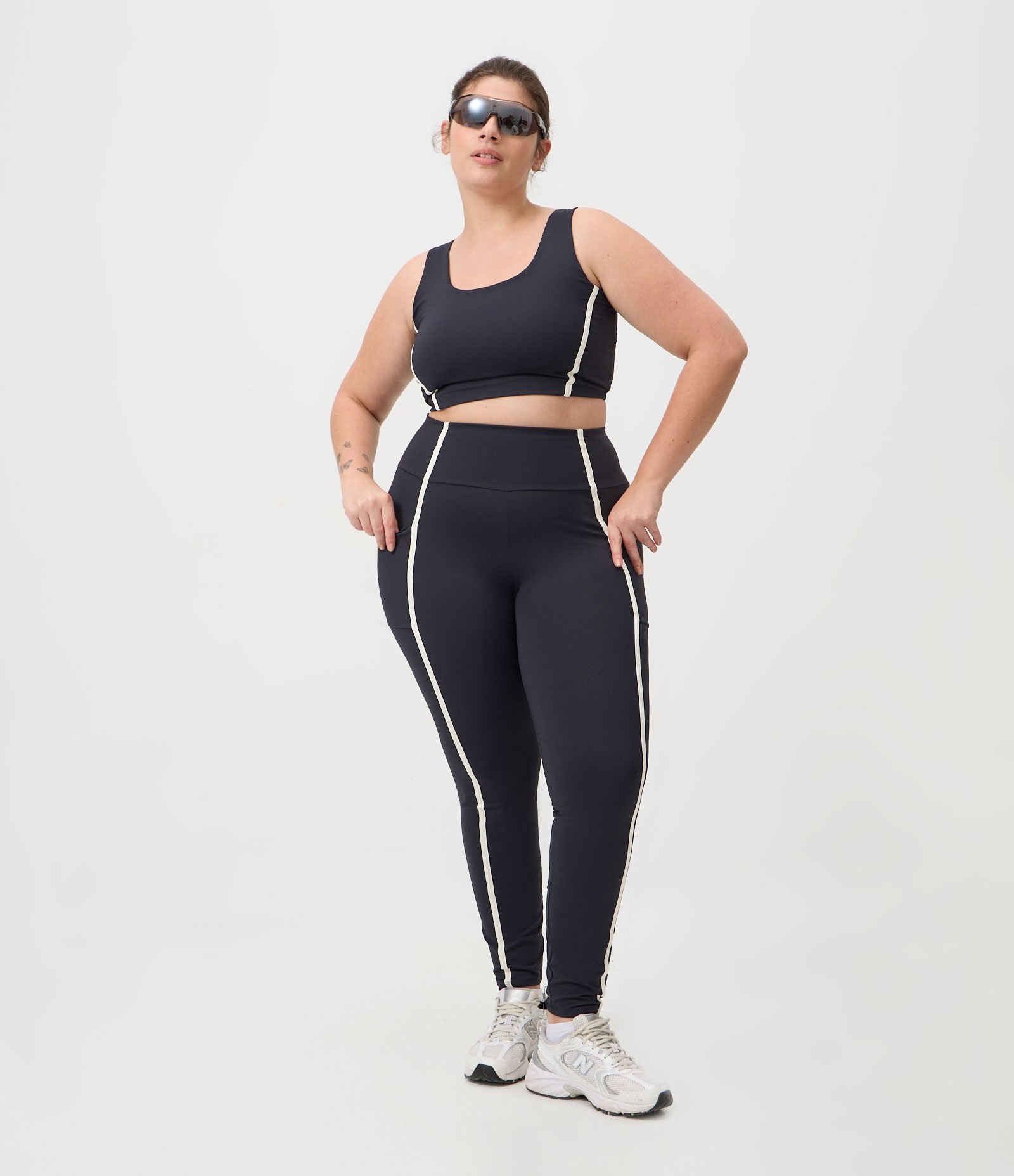 Calça Legging em Poliamida Dry com Viés Frontal Curve & Plus Size Preto 1
