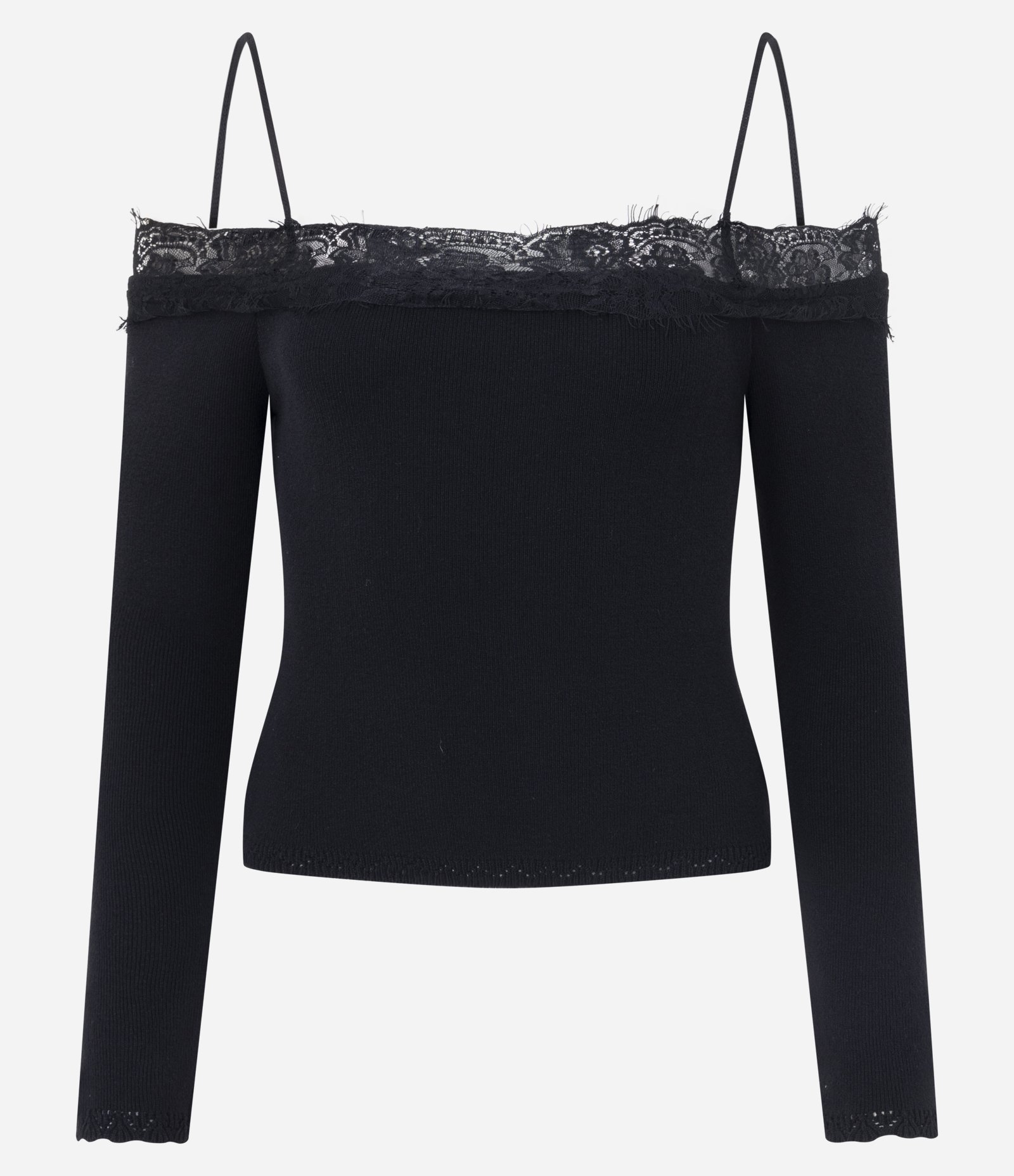 Blusa Ombro a Ombro em Tricô com Renda Preto 5