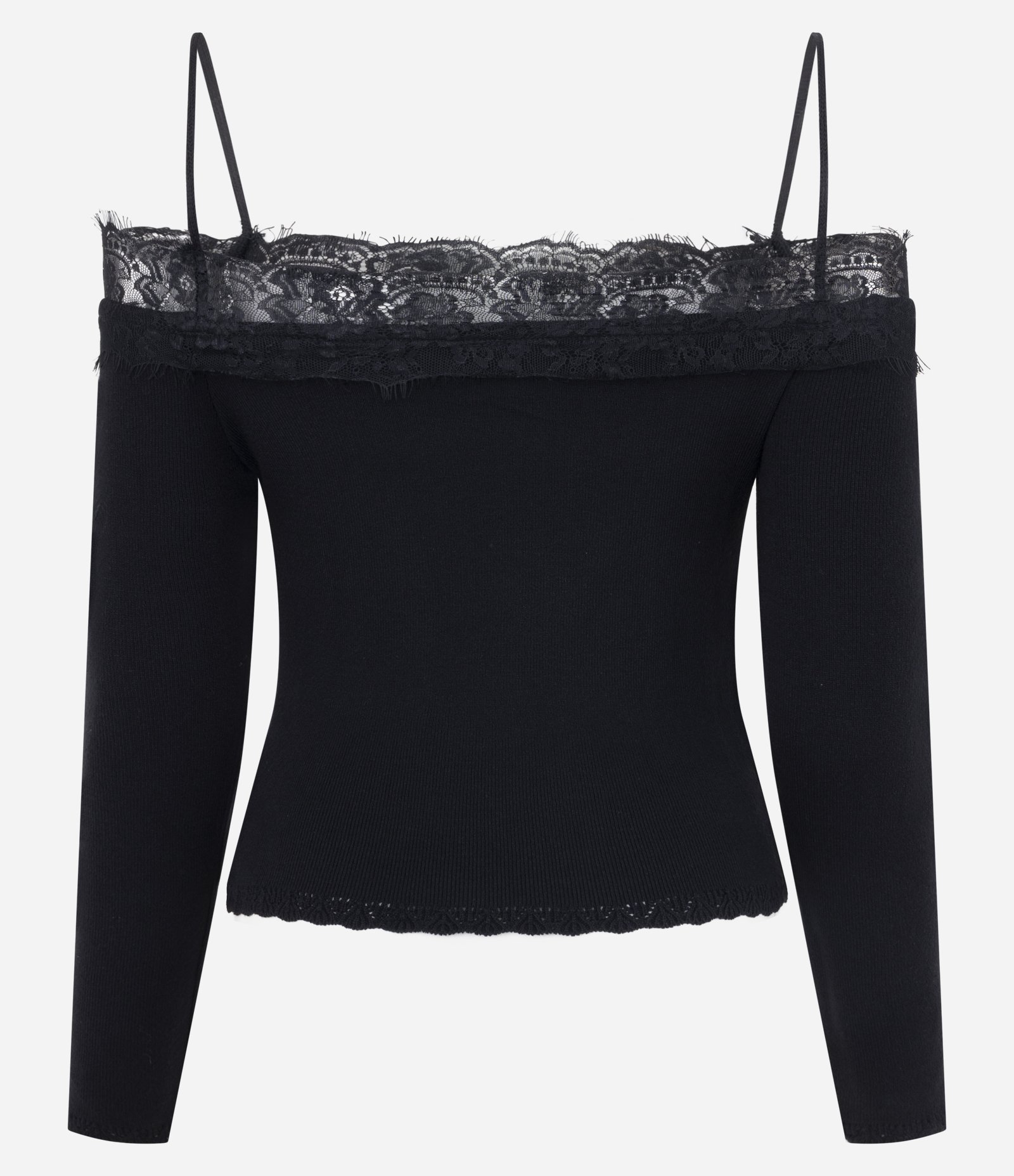 Blusa Ombro a Ombro em Tricô com Renda Preto 7