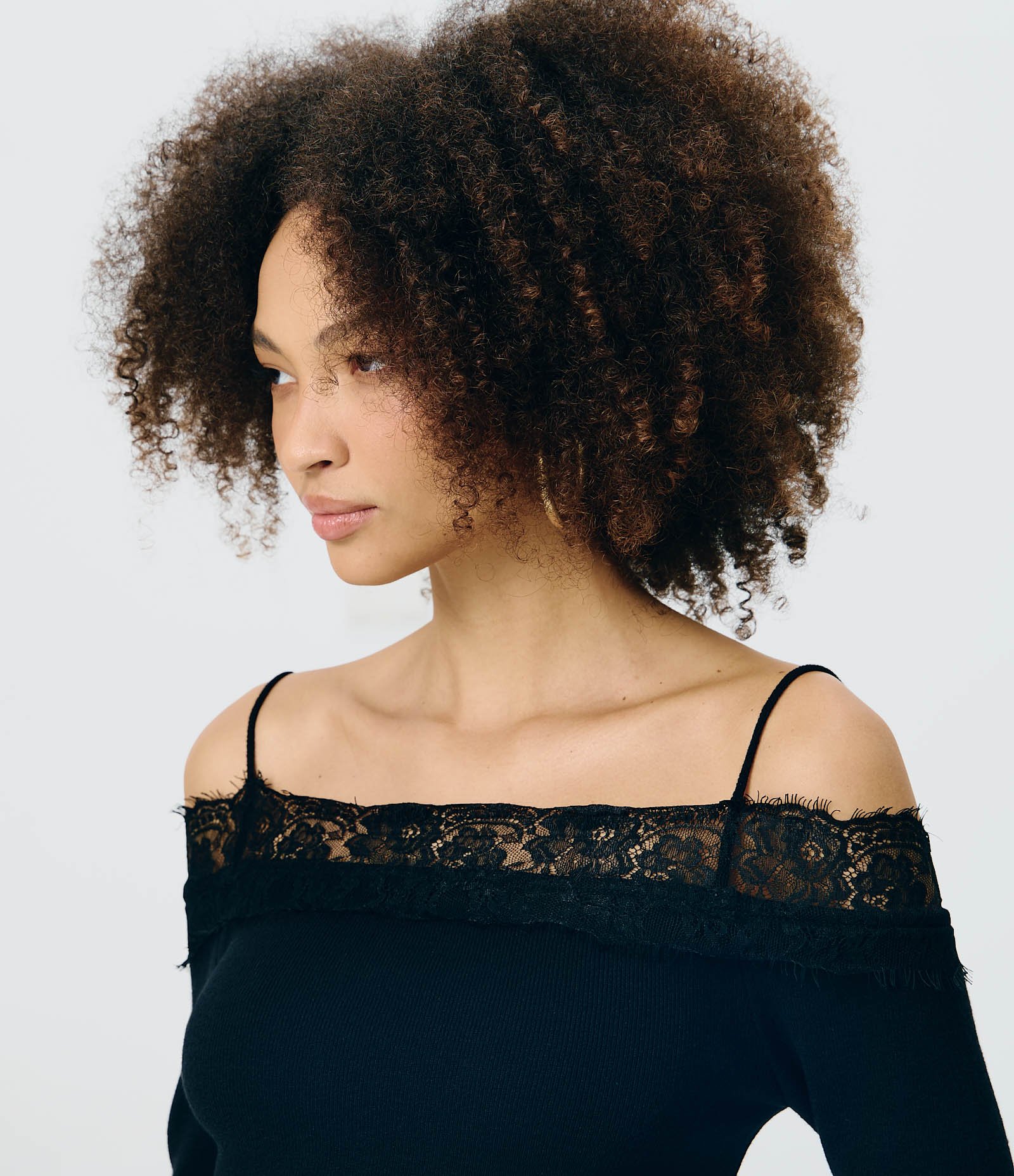 Blusa Ombro a Ombro em Tricô com Renda Preto 3