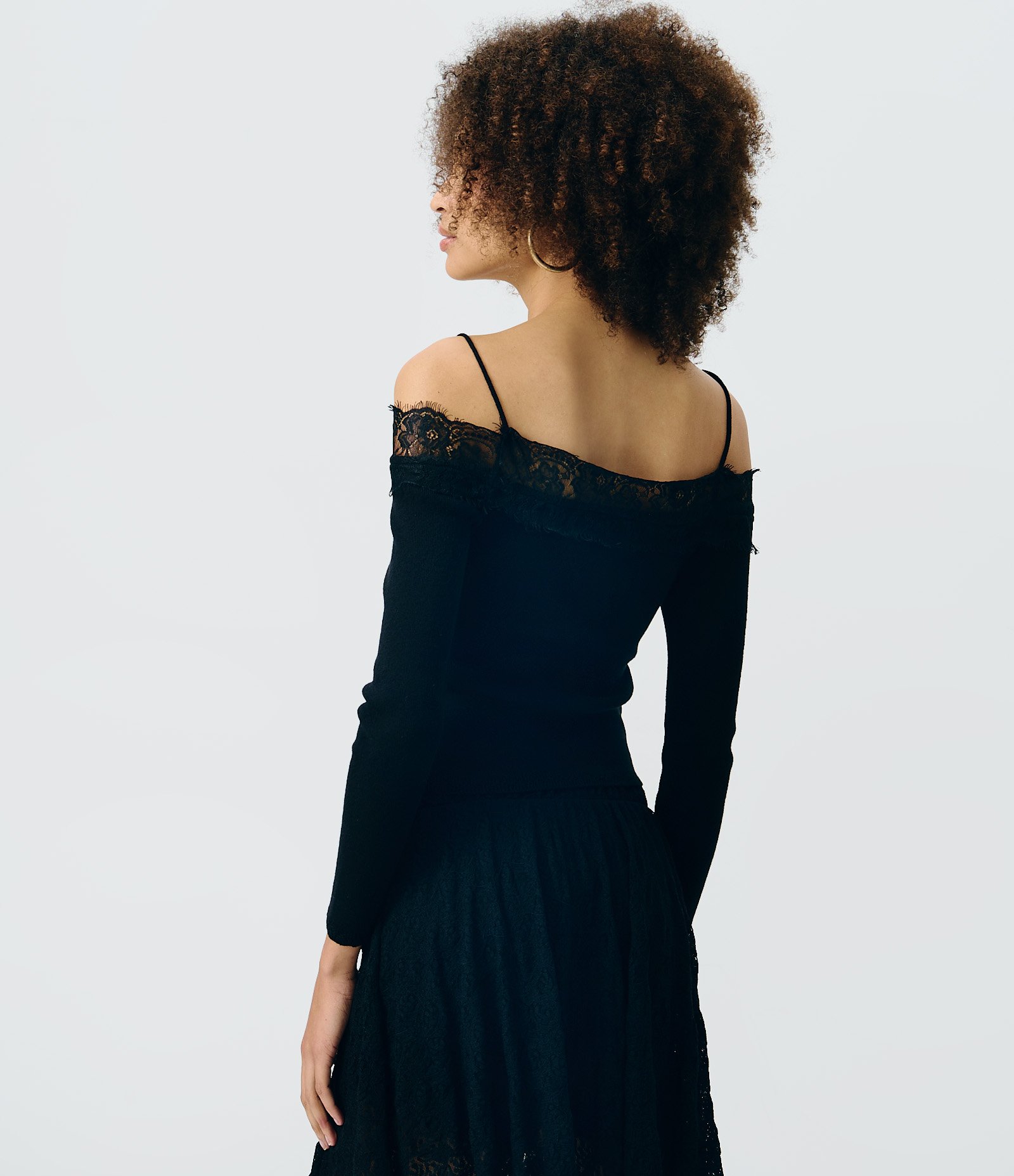 Blusa Ombro a Ombro em Tricô com Renda Preto 4