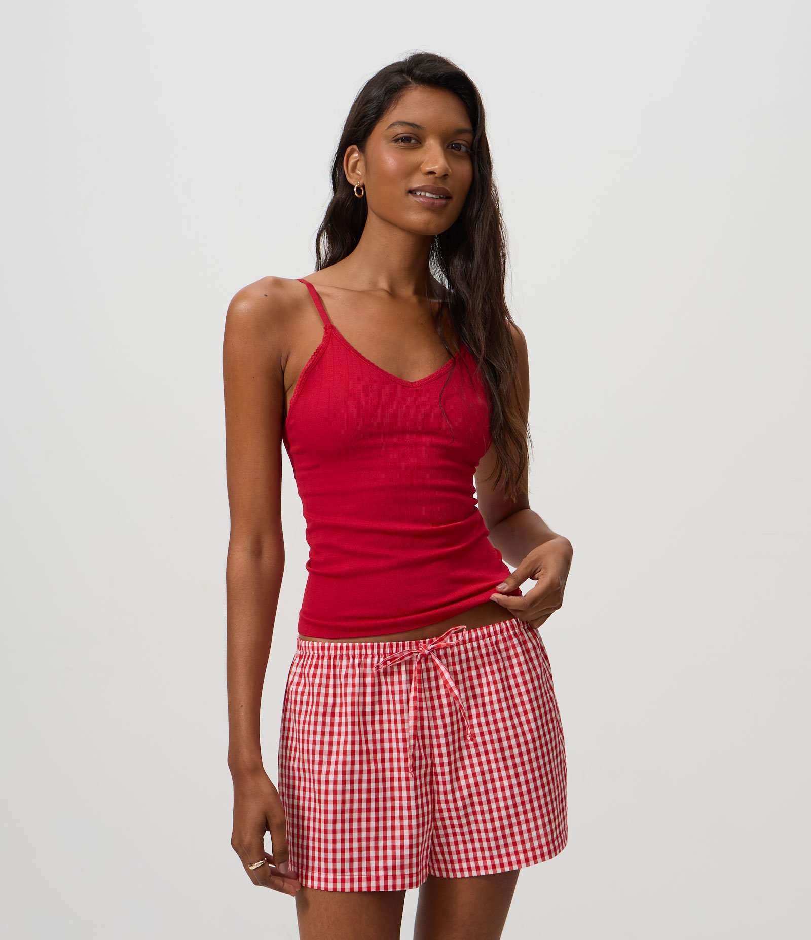 Blusa de Pijama em Viscose Seamless com Busto Duplo e Alças Finas Vermelho 1