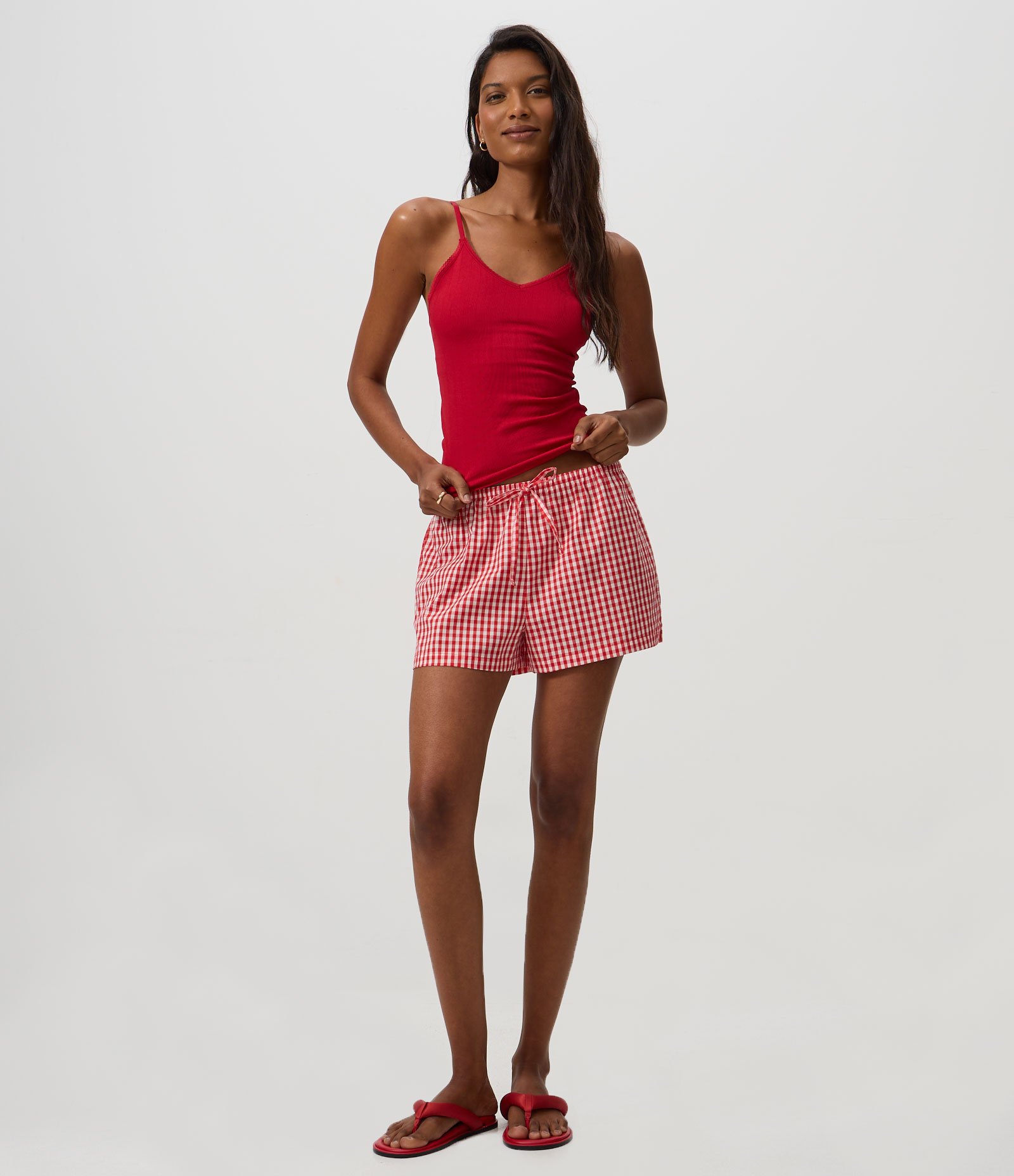 Blusa de Pijama em Viscose Seamless com Busto Duplo e Alças Finas Vermelho 2