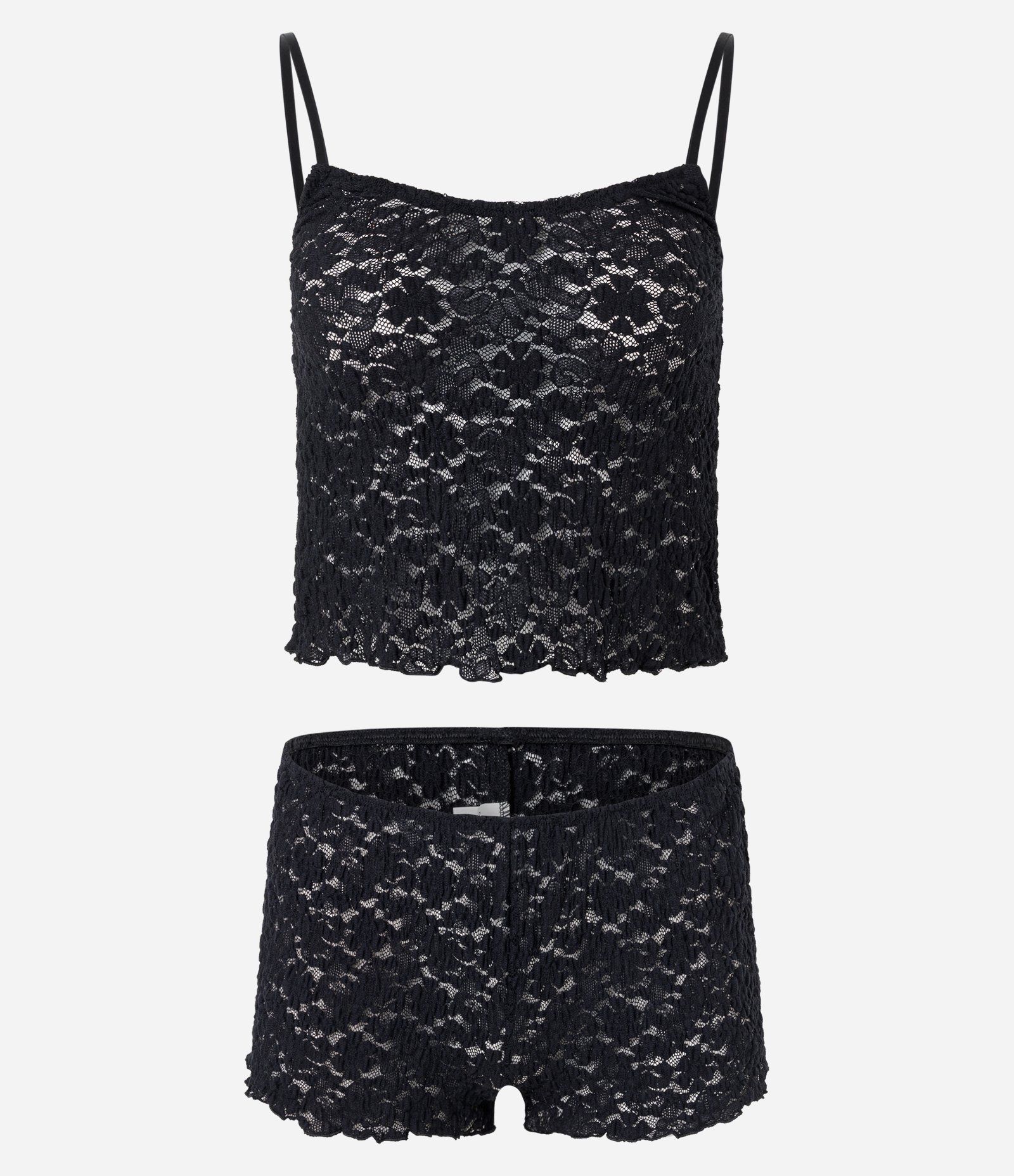 Pijama Short Doll em Renda Floral com Transparência Preto 4