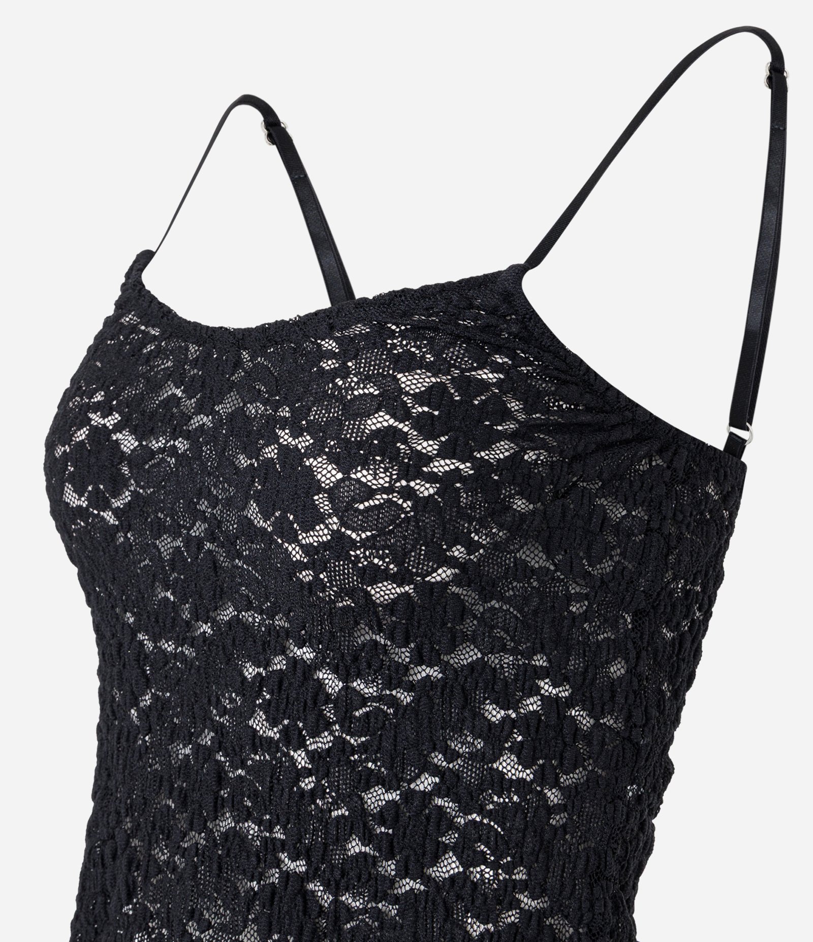 Pijama Short Doll em Renda Floral com Transparência Preto 5
