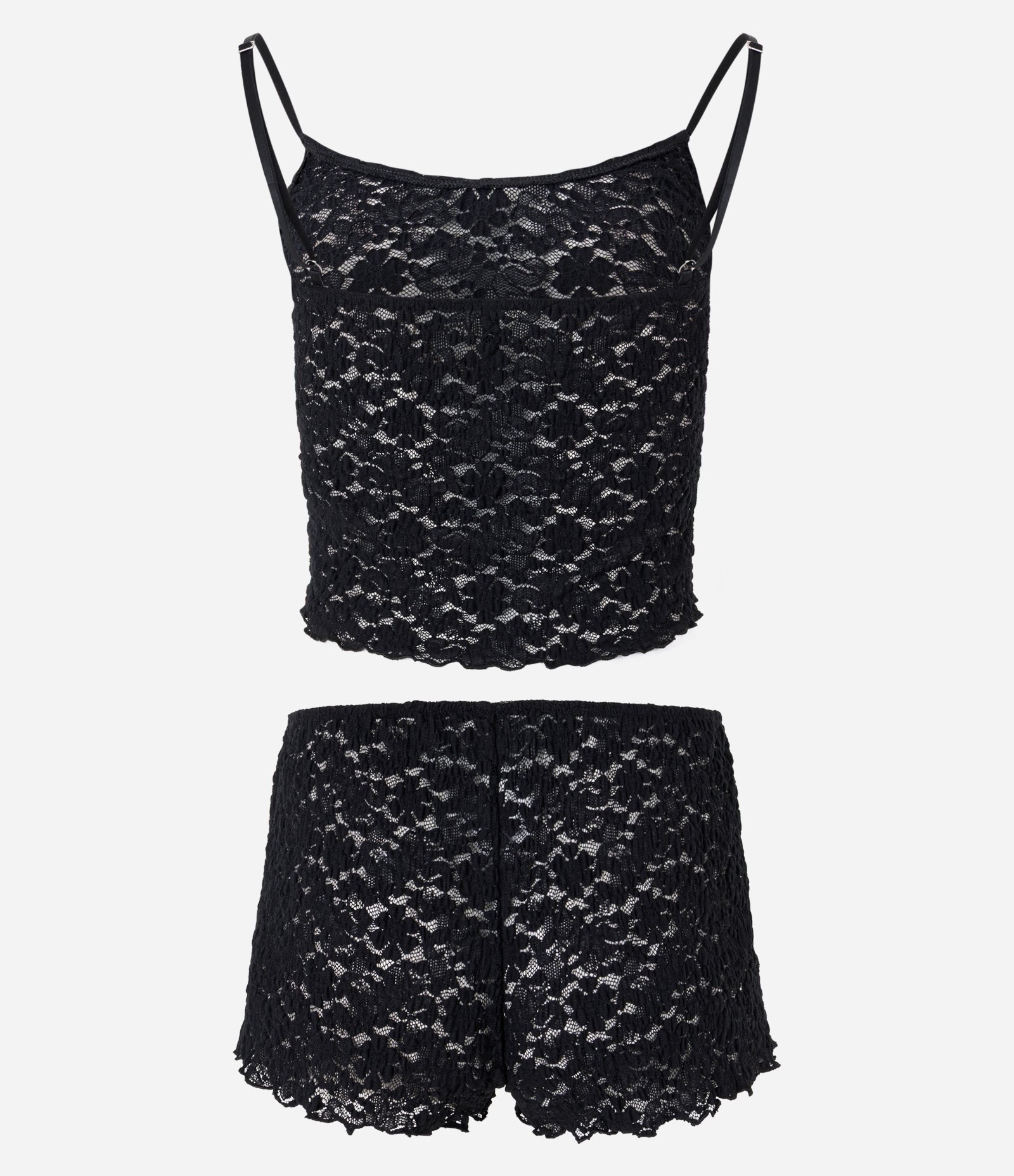 Pijama Short Doll em Renda Floral com Transparência Preto 6