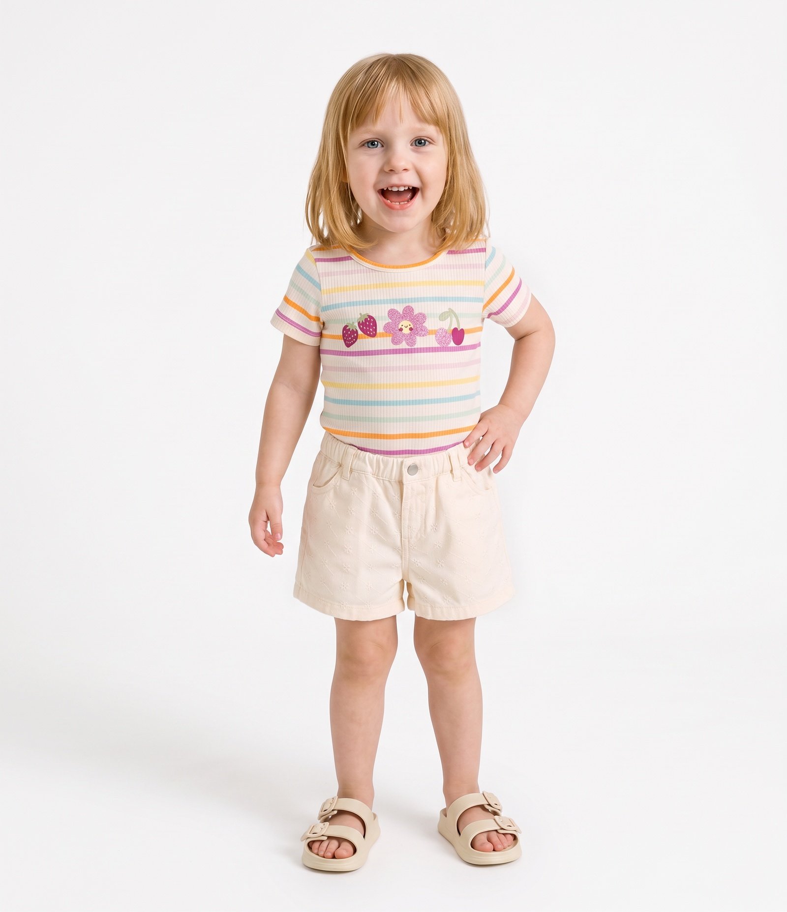 Camiseta Infantil com Morangos e Florzinhas - Tam 1 a 6 Anos Branco 1