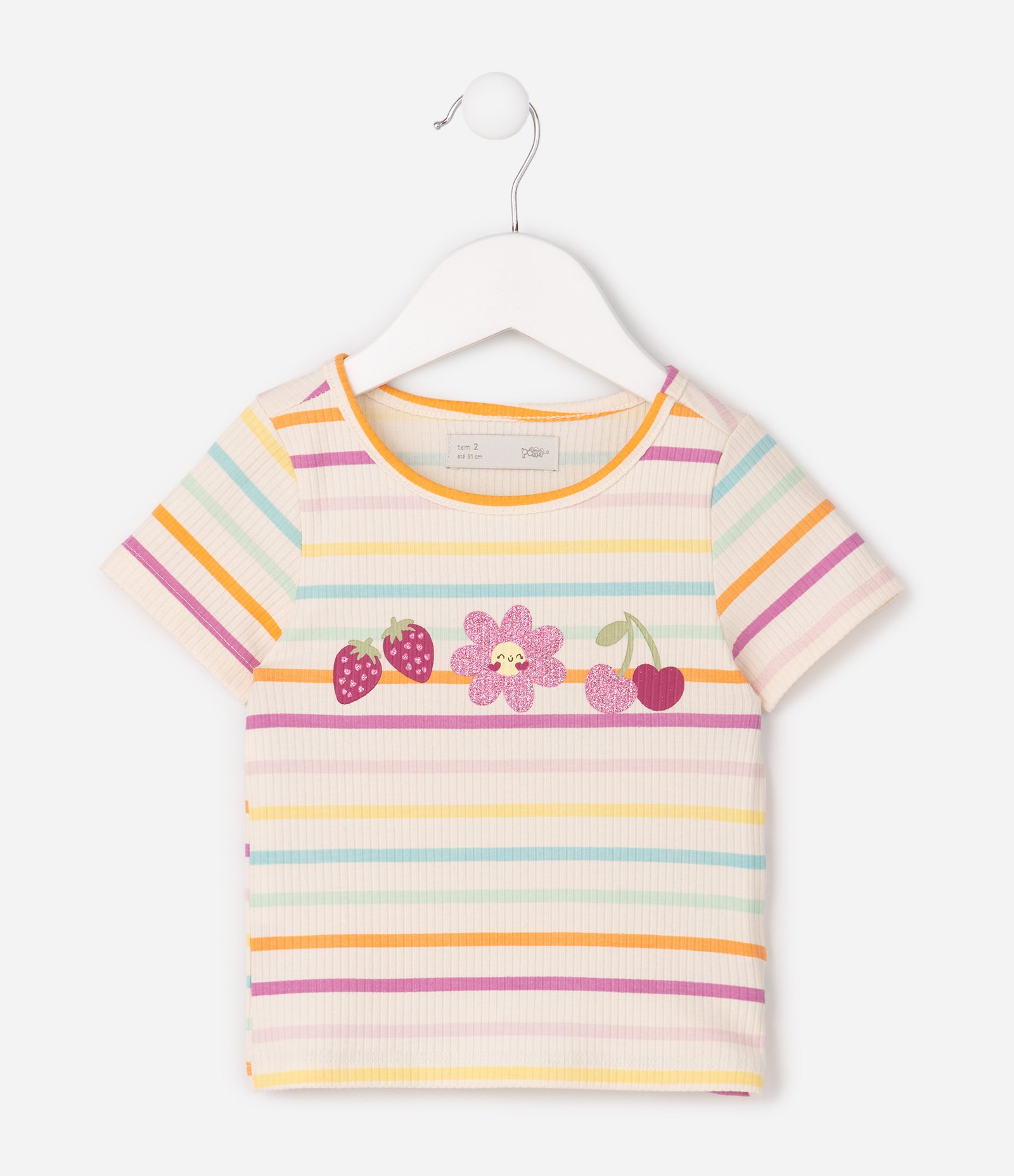Camiseta Infantil com Morangos e Florzinhas - Tam 1 a 6 Anos Branco 4