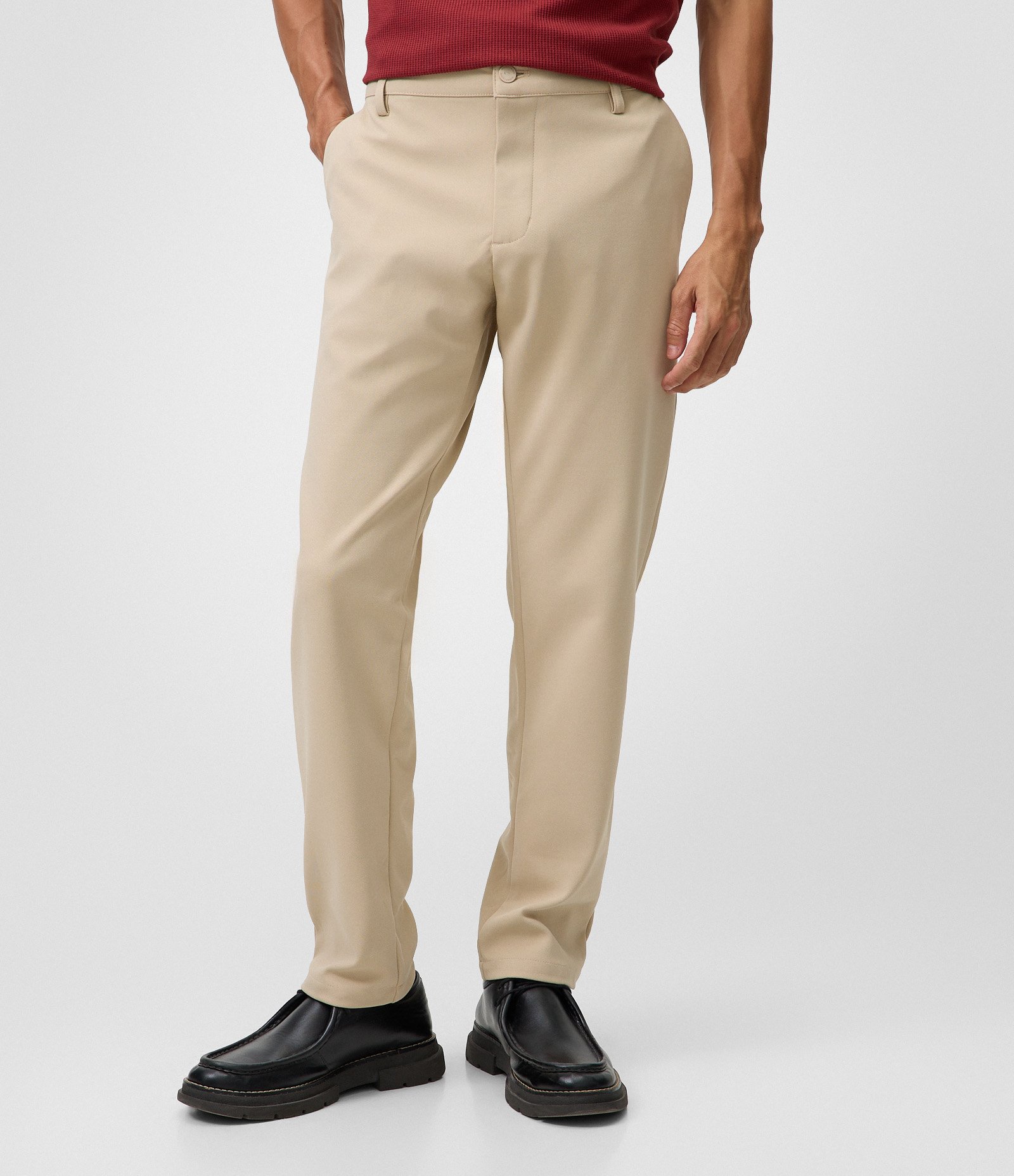 Calça Slim em Sarja Dobby Alfaiatada Bege 2