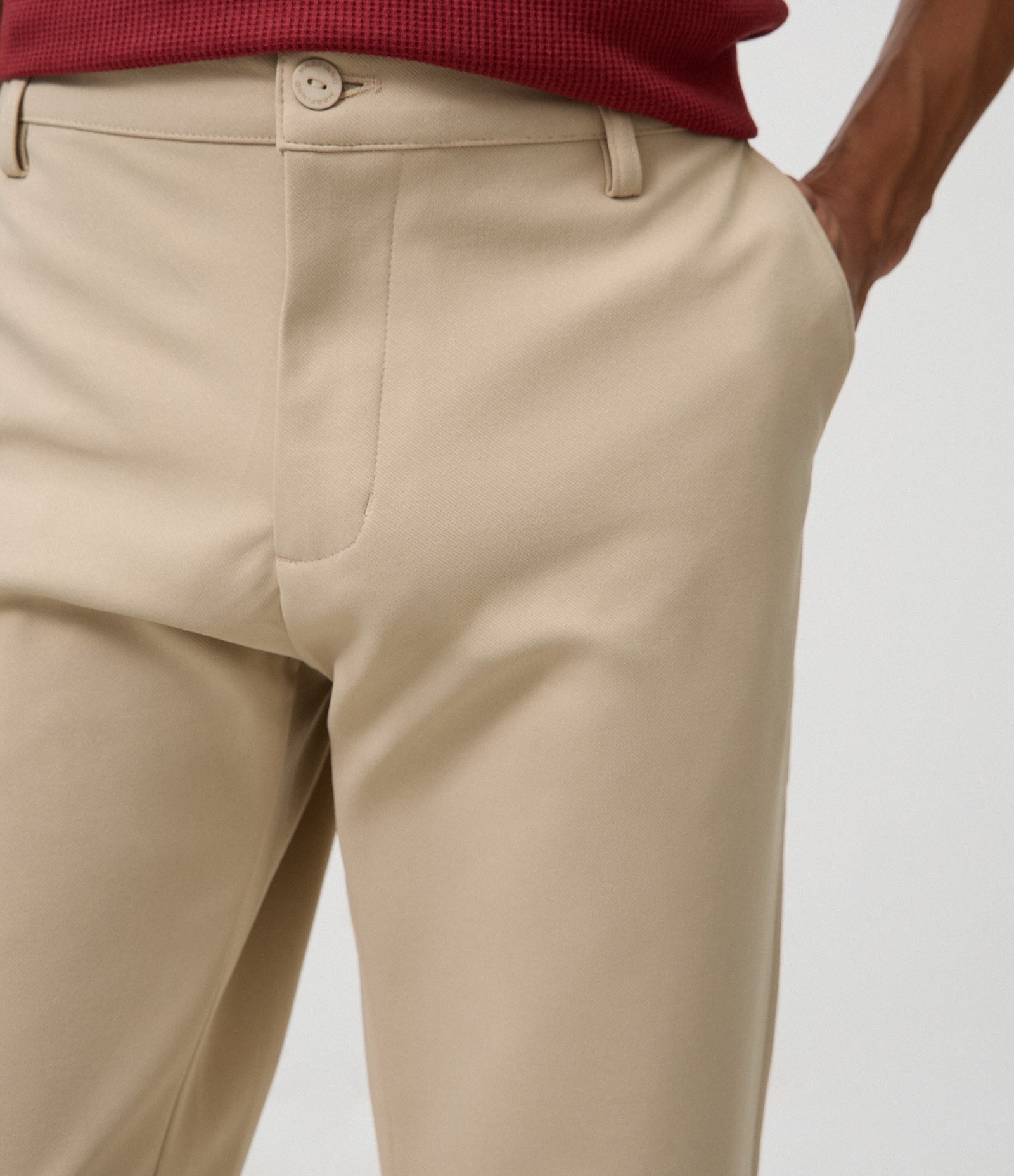 Calça Slim em Sarja Dobby Alfaiatada Bege 4