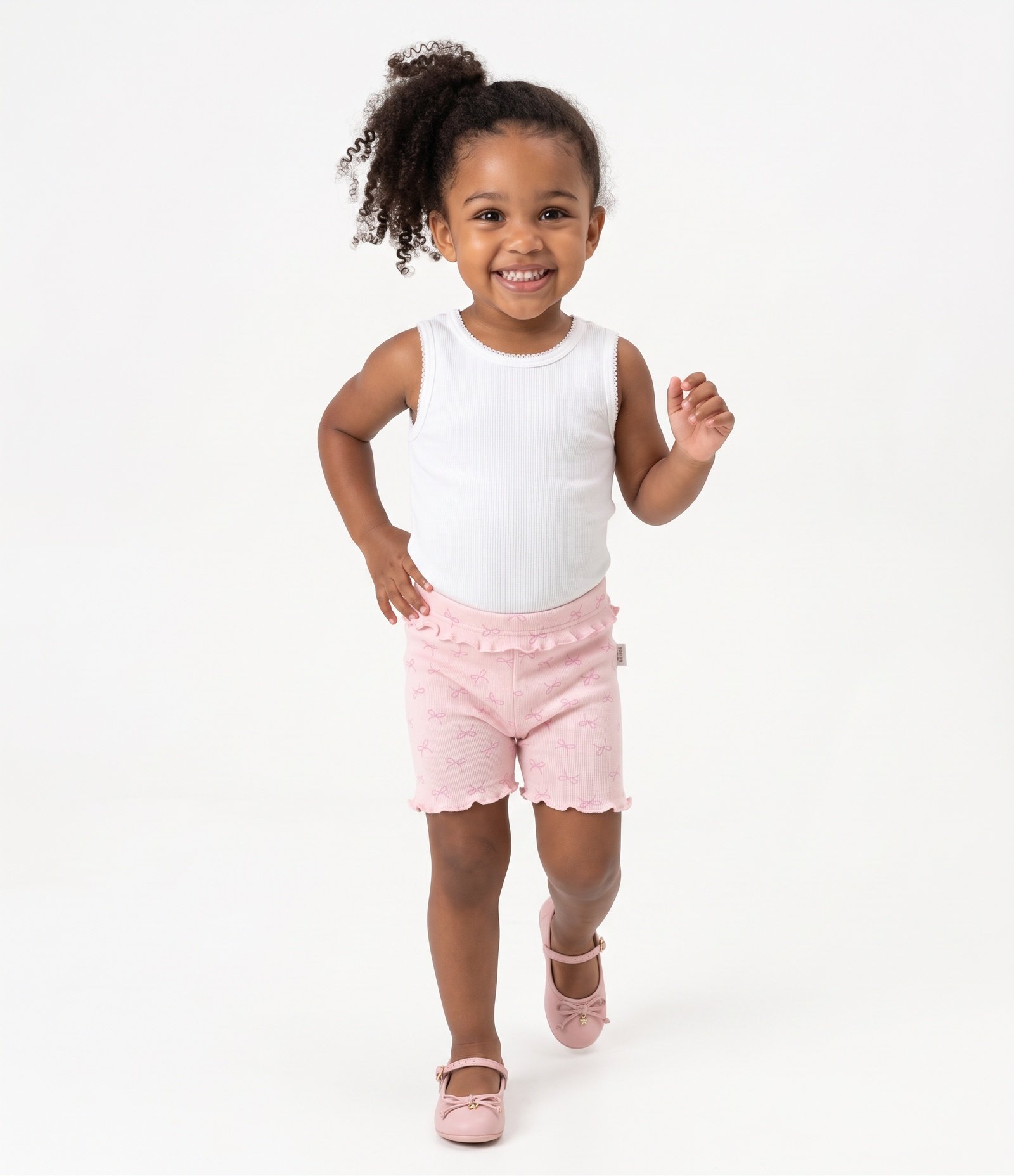 Short Infantil Ribana table em rib com frufru na barra e babadinho no cós Lacos 1-5-6 Rosa 1