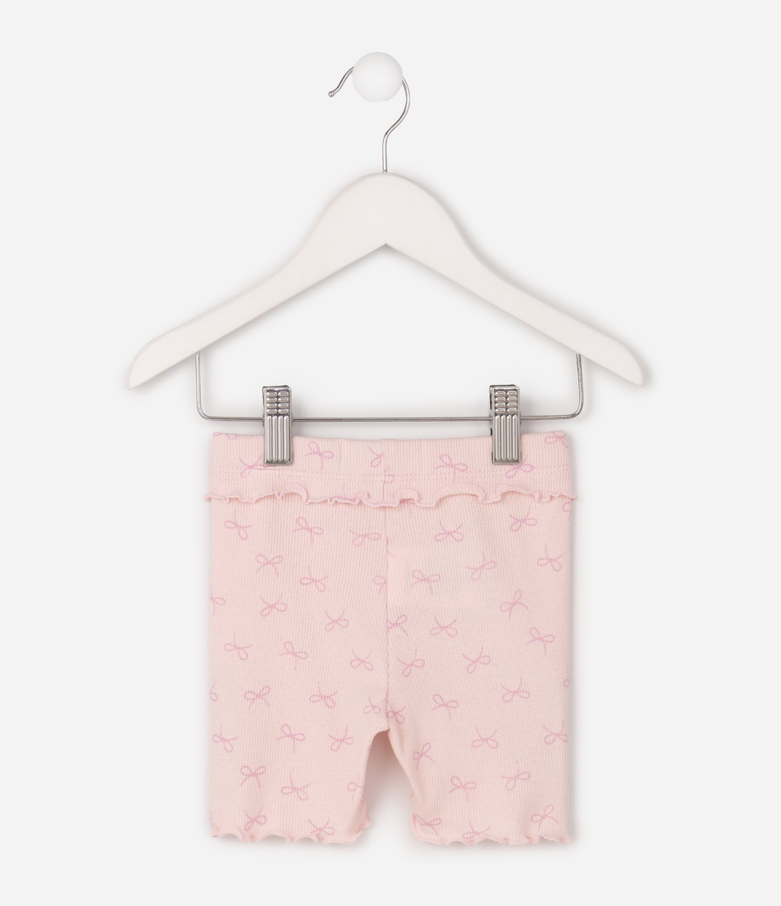 Short Infantil Ribana table em rib com frufru na barra e babadinho no cós Lacos 1-5-6 Rosa 5