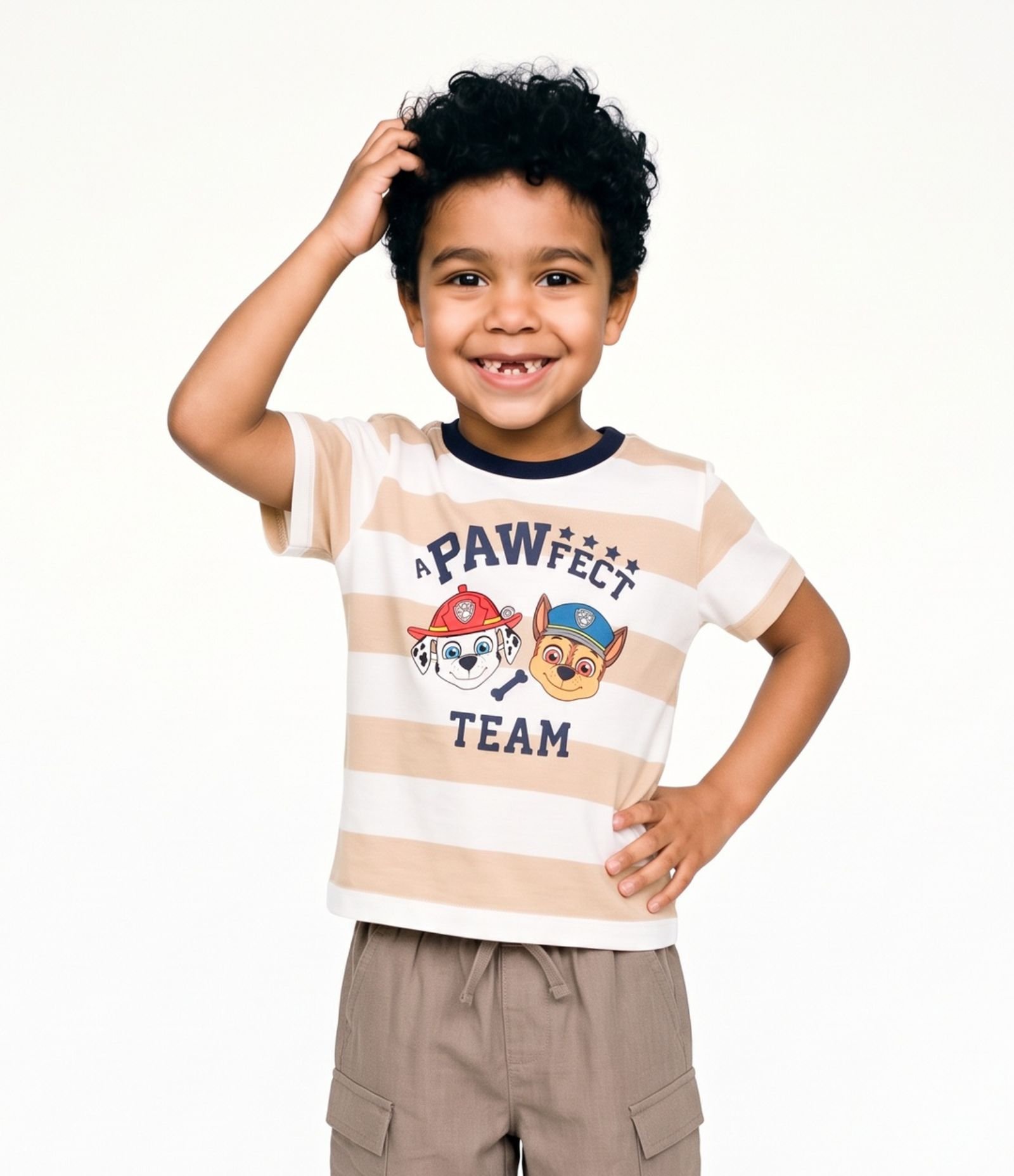 Camiseta Infantil com Estampa Patrulha Canina em Relevo - Tam 2 a 6 Anos Bege 1