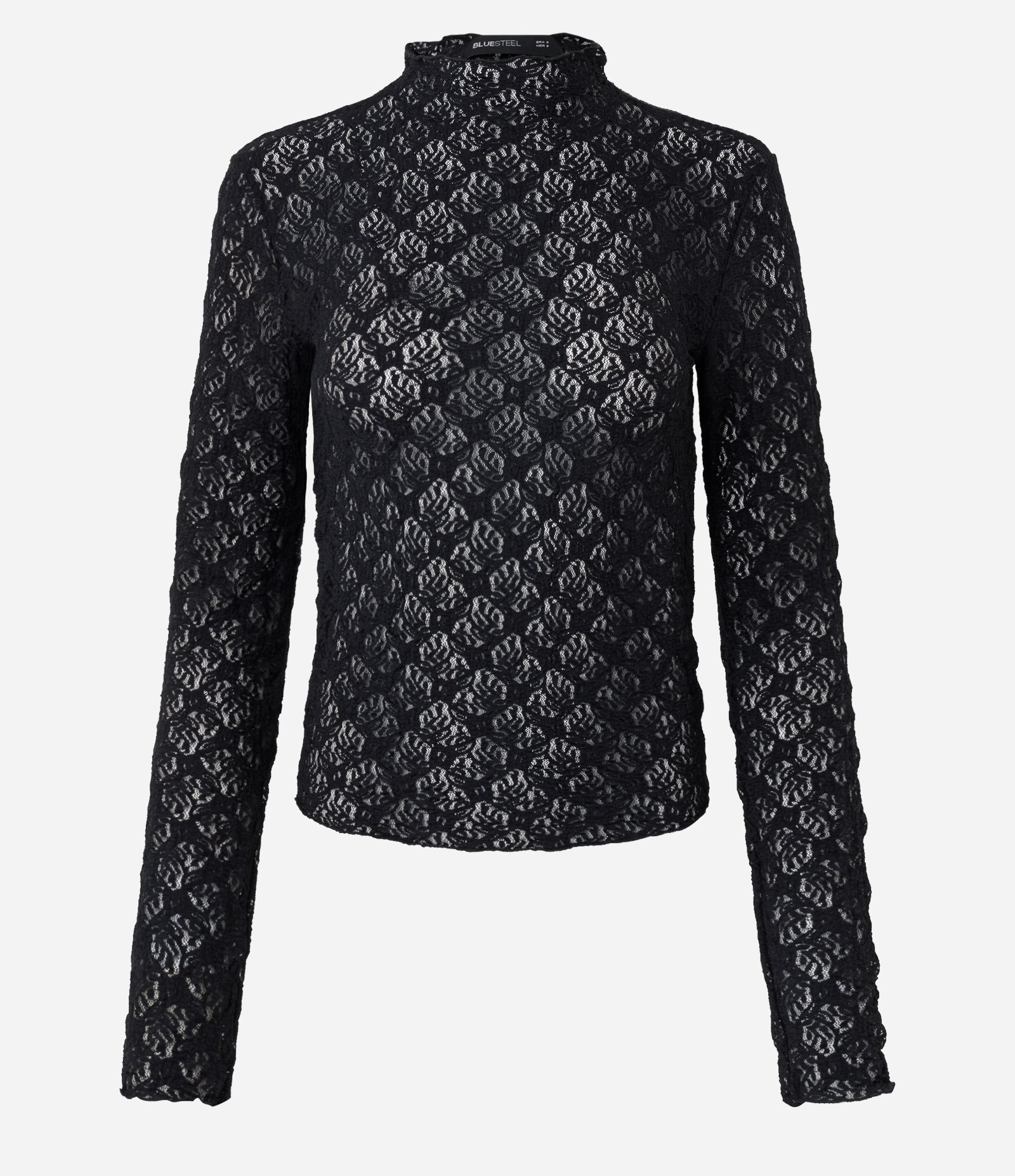 Blusa Segunda Pele em Renda Floral com Gola Alta Preto 5