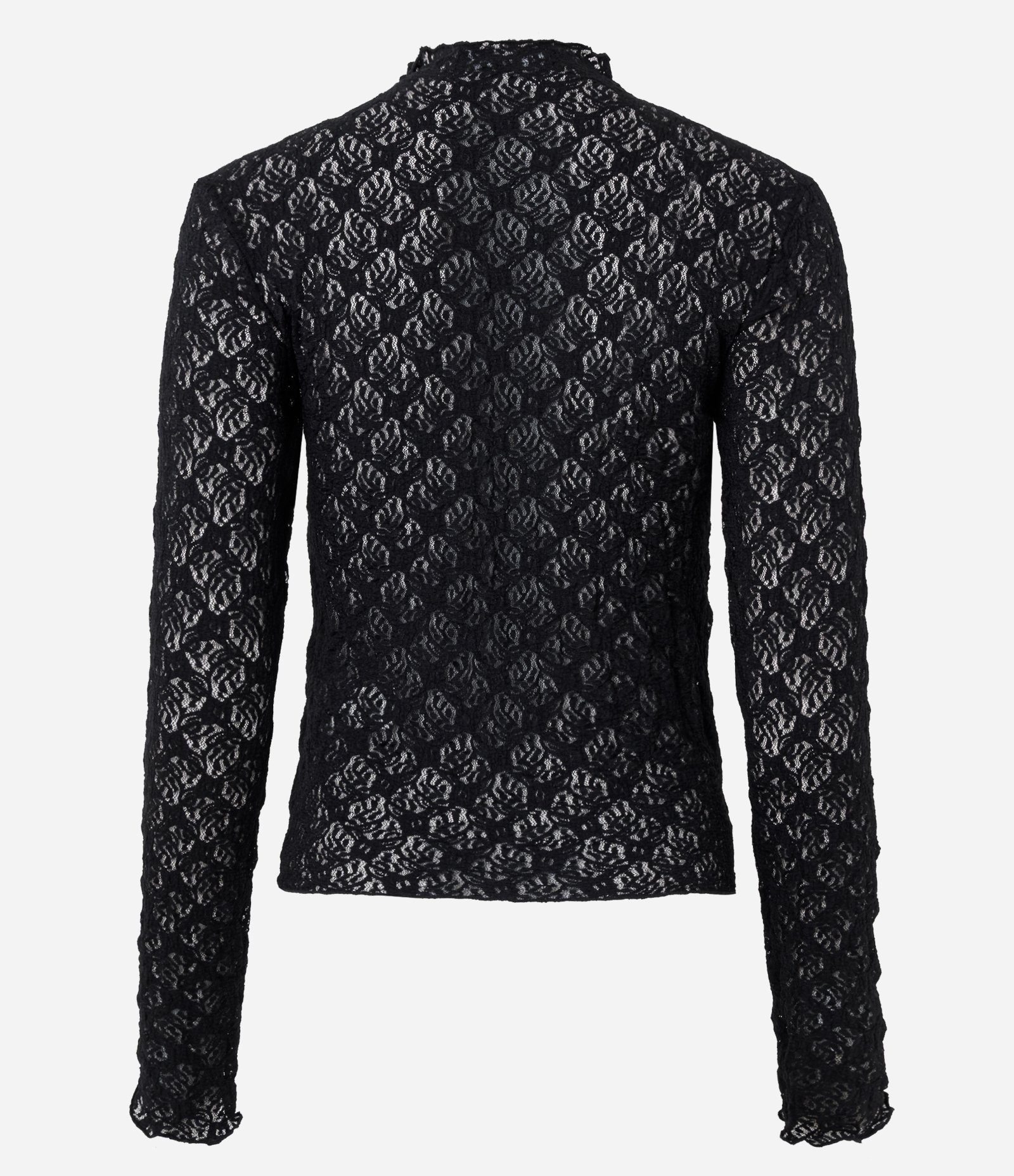 Blusa Segunda Pele em Renda Floral com Gola Alta Preto 7