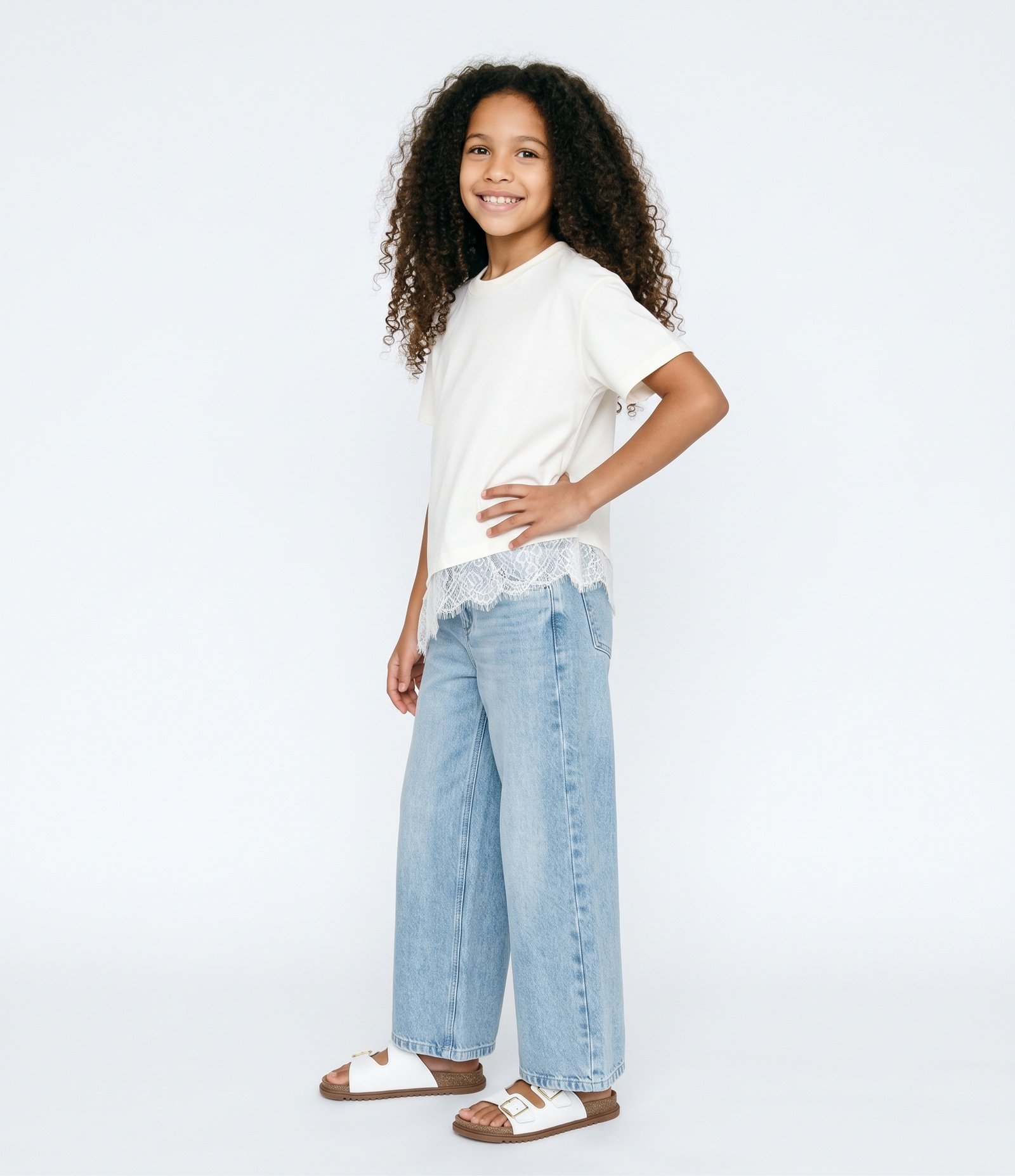 Camiseta Infantil Em Algodão Assimétrica Com Renda Na Barra - Tam 5 a 16 Anos Branco 2