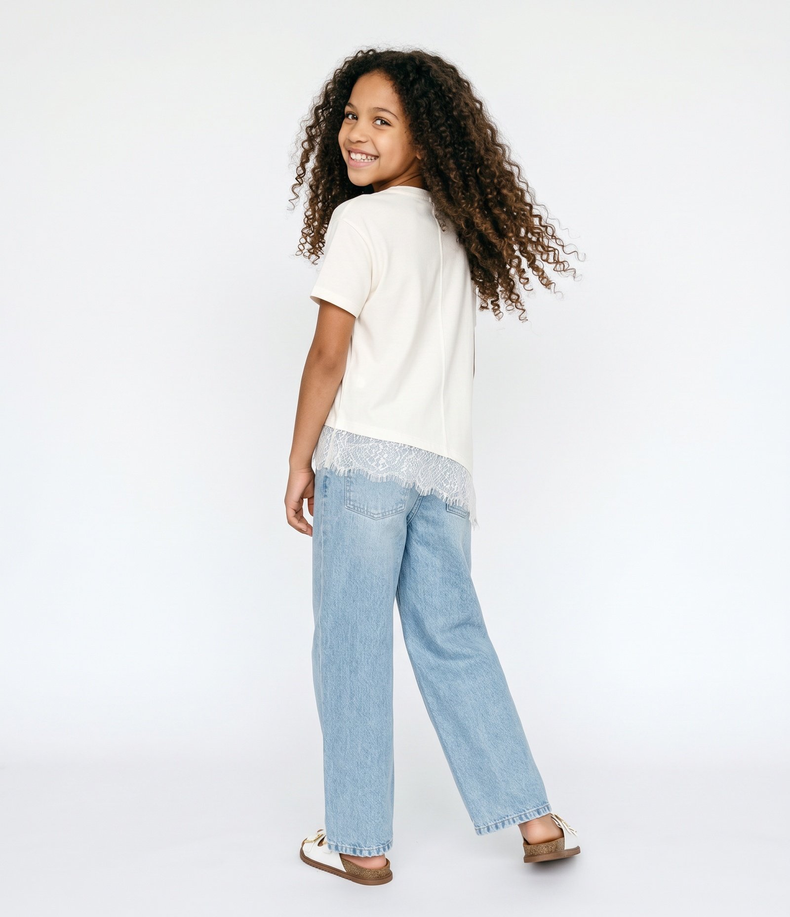 Camiseta Infantil Em Algodão Assimétrica Com Renda Na Barra - Tam 5 a 16 Anos Branco 7