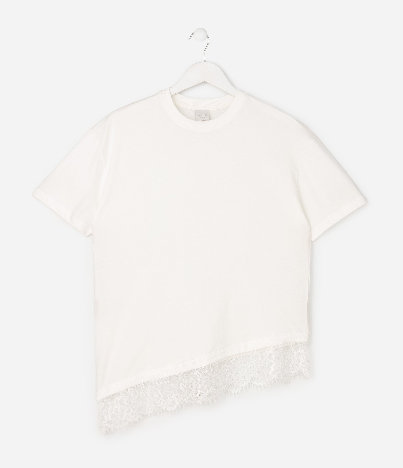 Camiseta Infantil Em Algodão Assimétrica Com Renda Na Barra - Tam 5 a 16 Anos Branco 3