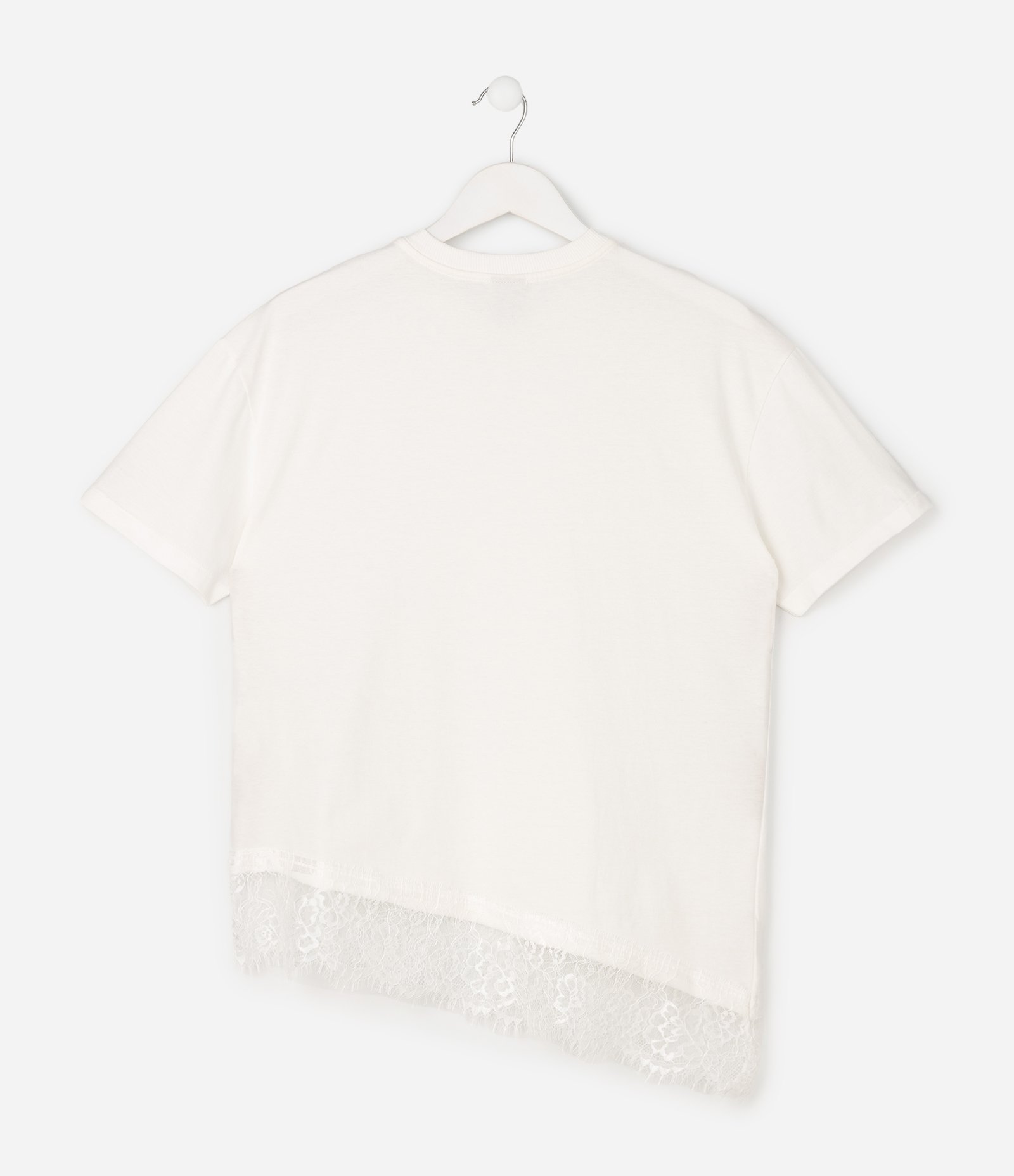 Camiseta Infantil Em Algodão Assimétrica Com Renda Na Barra - Tam 5 a 16 Anos Branco 4